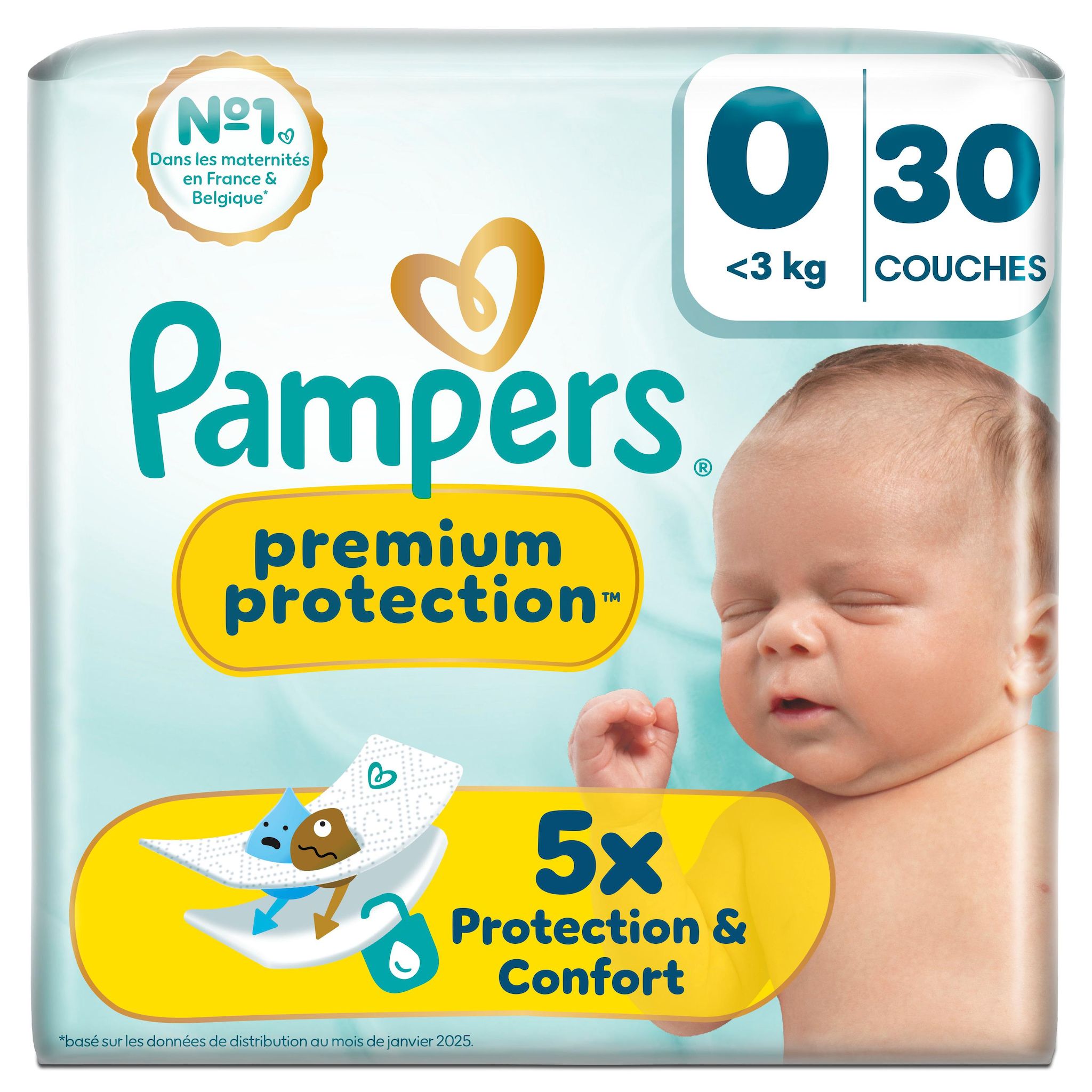 PAMPERS Premium Protection couches taille 0 (moins de 3kg) 30 couches