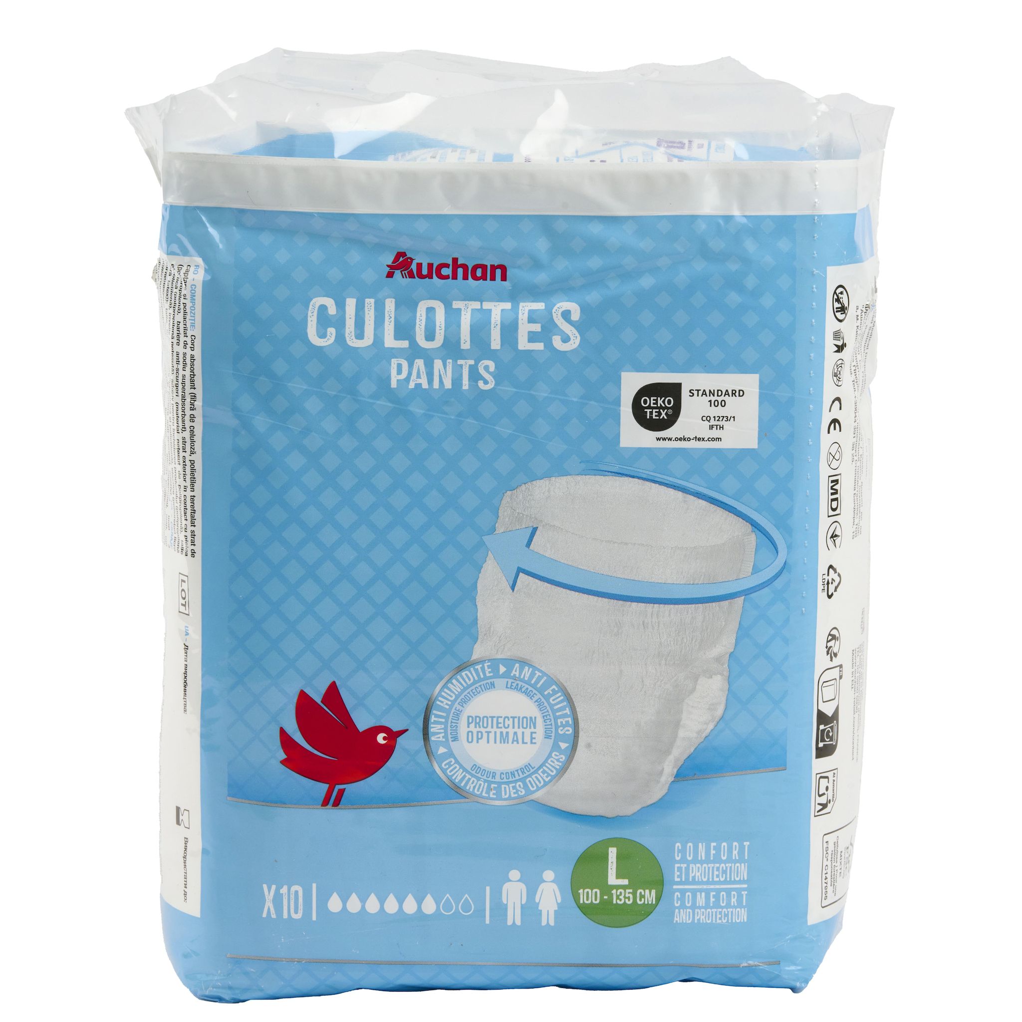 AUCHAN Culottes incontinence taille L 10 pièces
