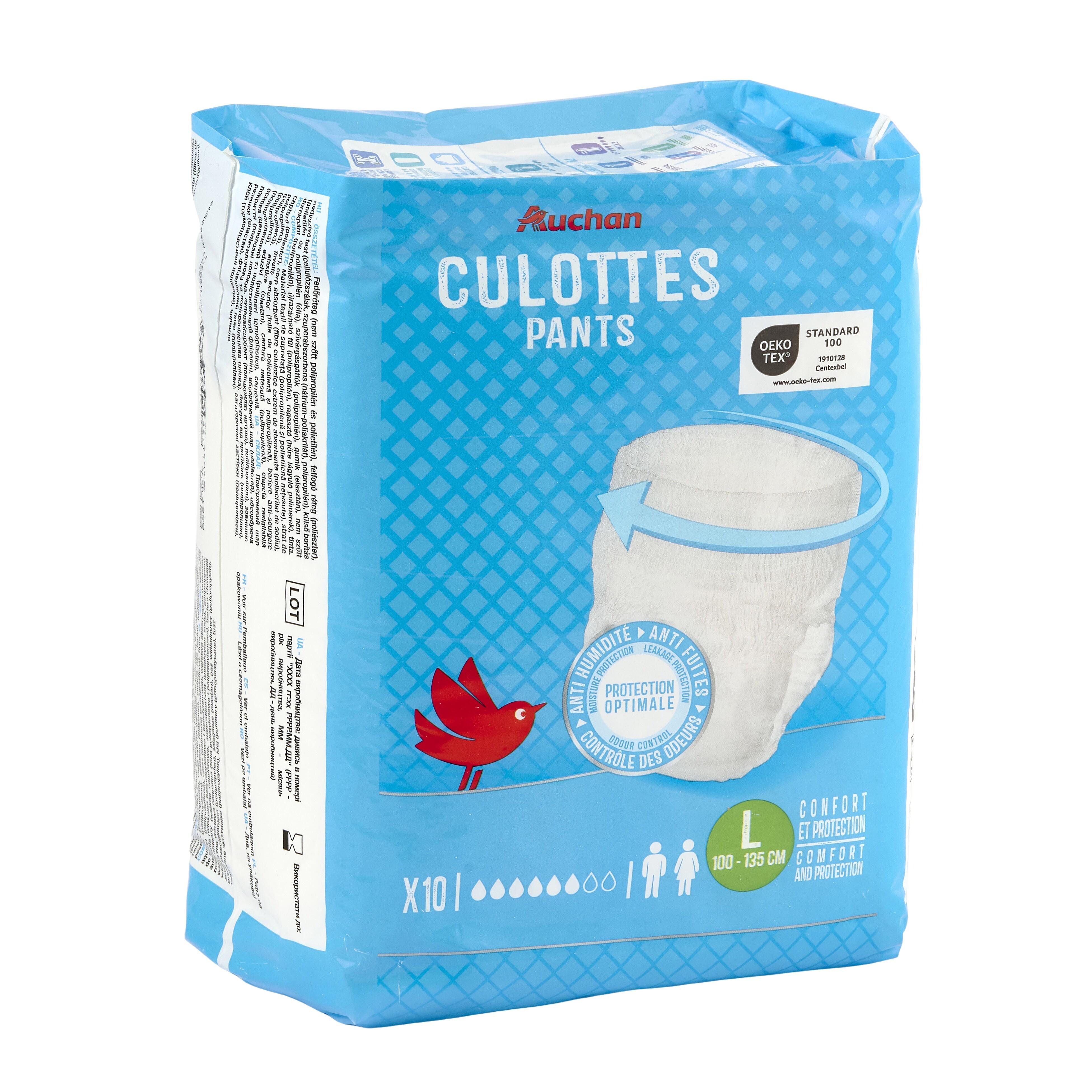 Voir la diapositive 2 : AUCHAN Culottes incontinence taille L 10 pièces