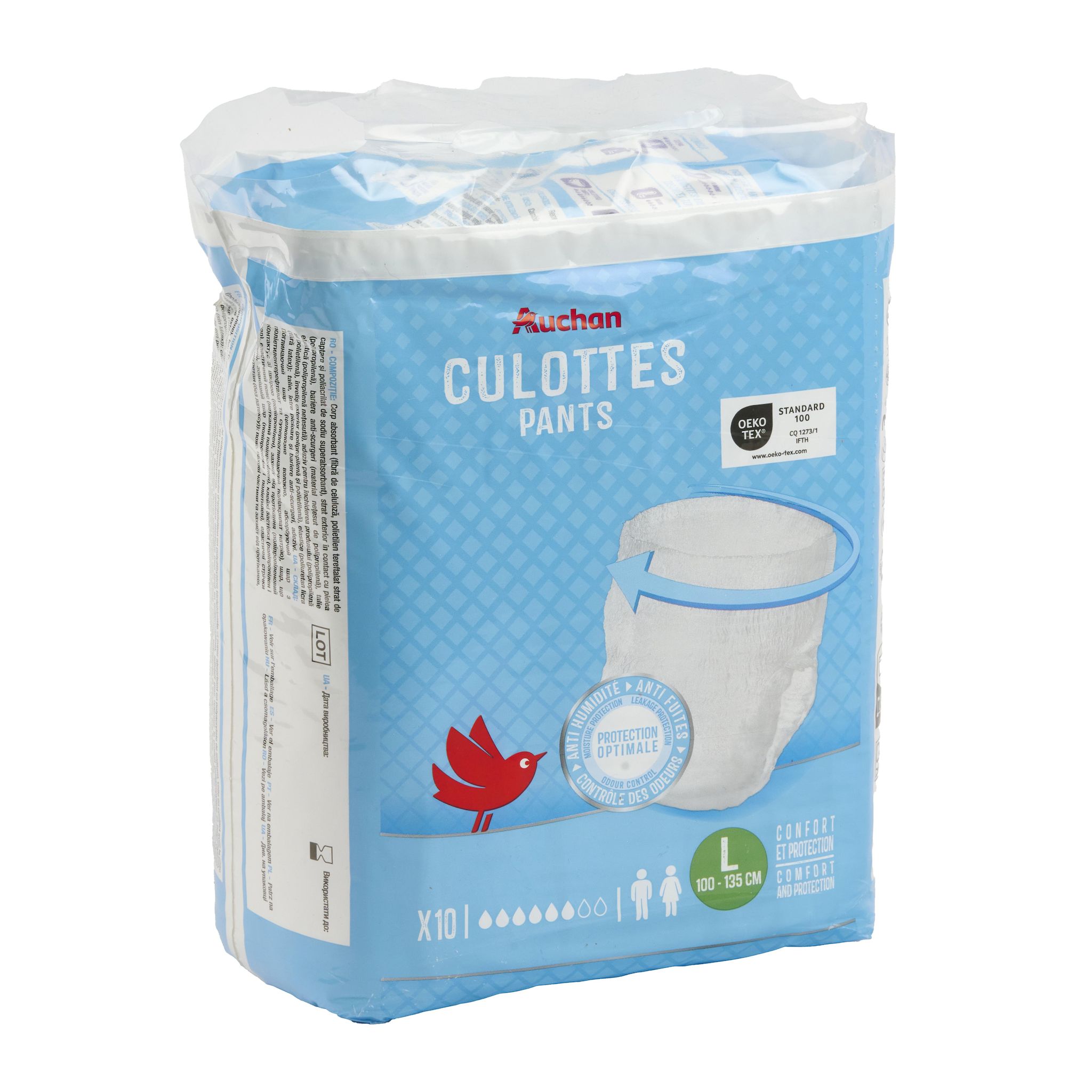 Voir la diapositive 3 : AUCHAN Culottes incontinence taille L 10 pièces