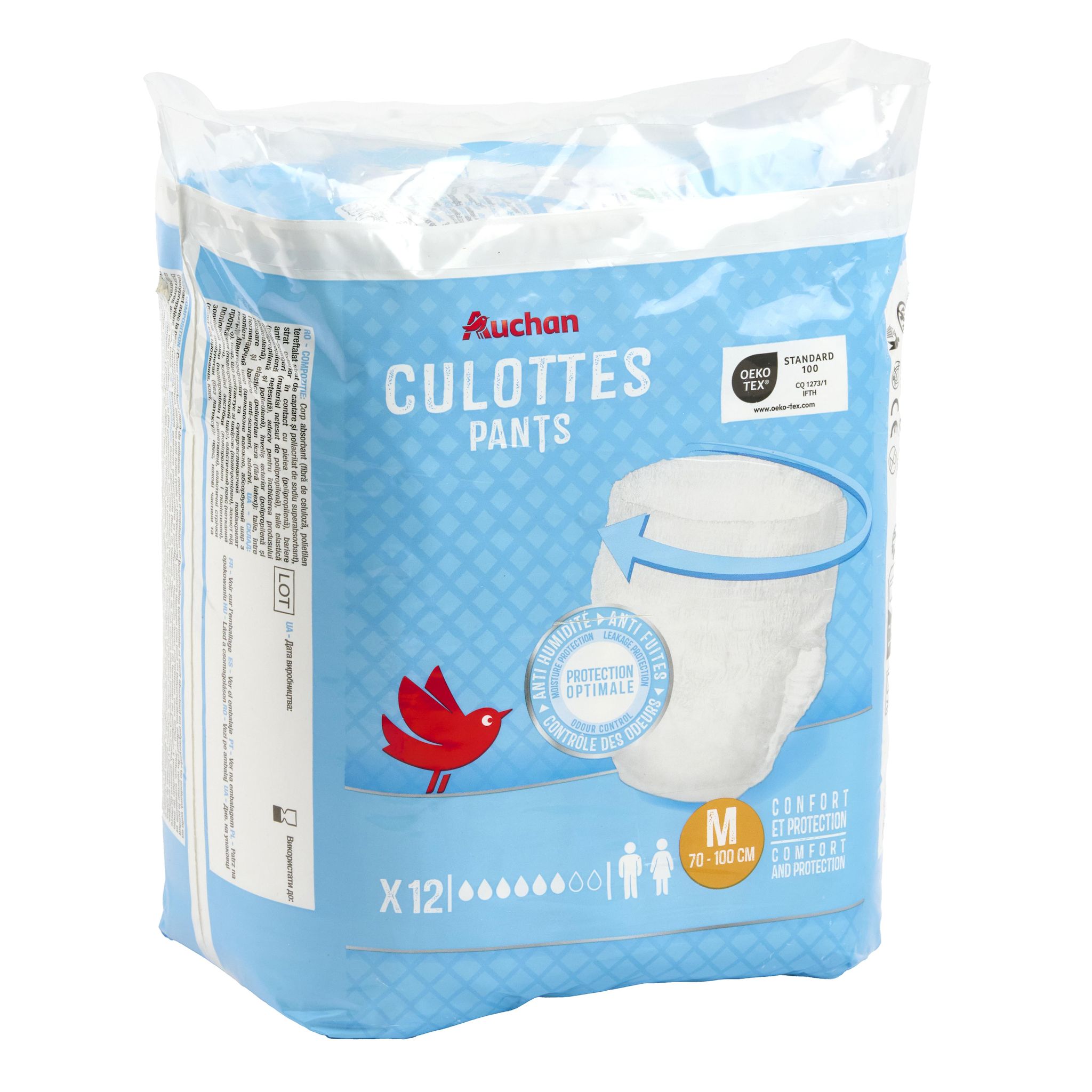 Voir la diapositive 3 : AUCHAN Culottes incontinence taille M 12 pièces