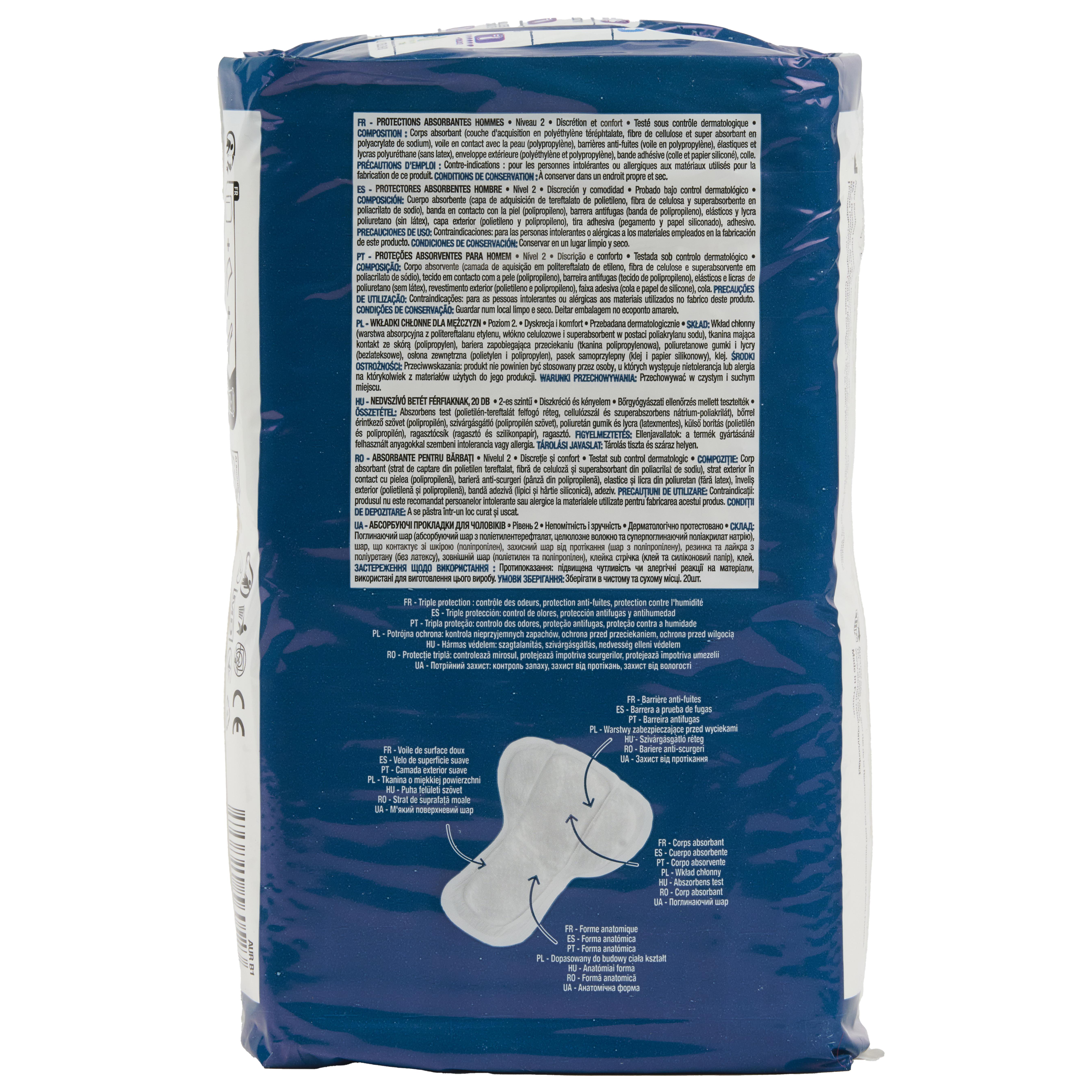 Voir la diapositive 3 : AUCHAN Serviettes incontinences protections absorbantes Men Niveau 2 20 pièces