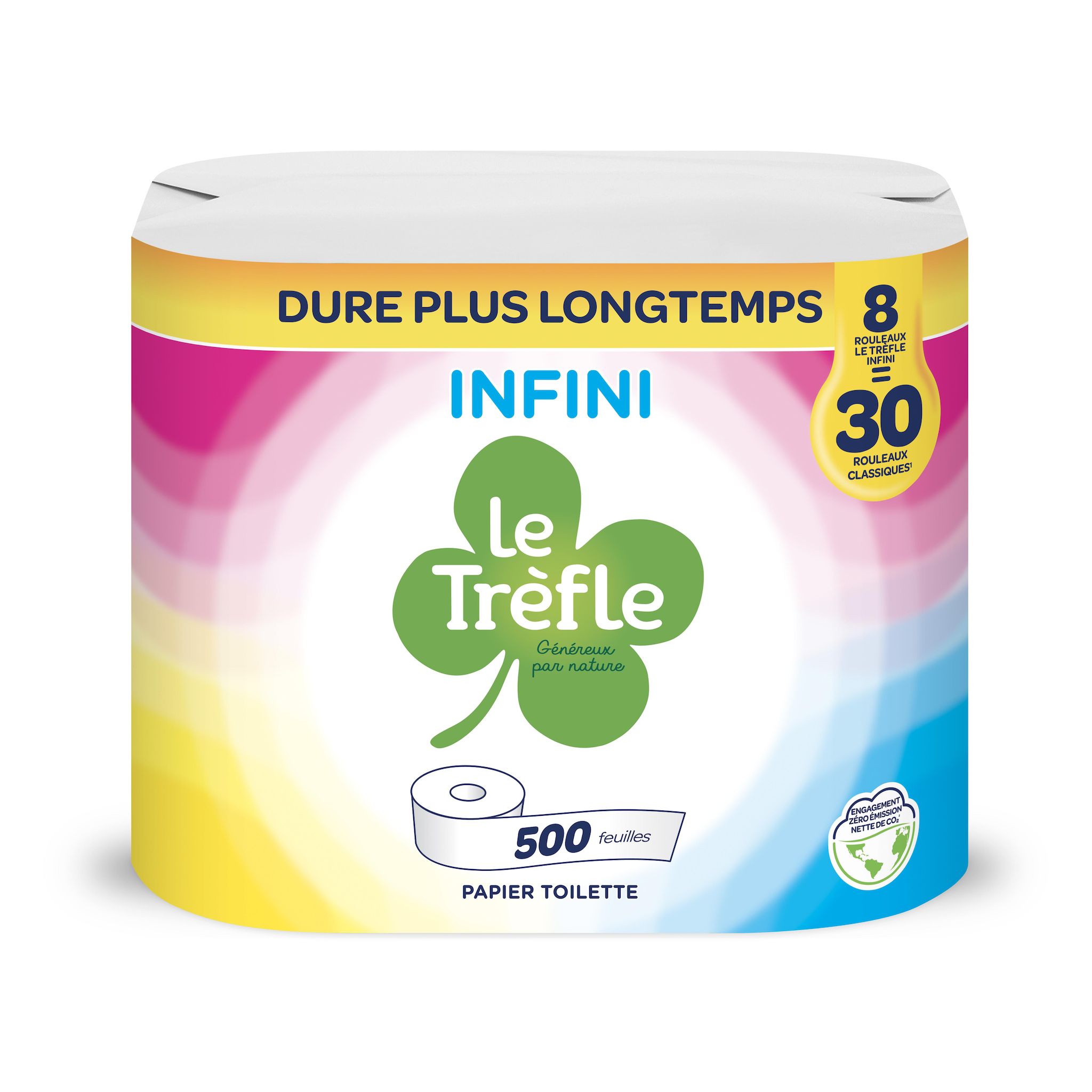 LE TRÈFLE Papier toilette 3 épaisseurs = 30 standards 8 rouleaux