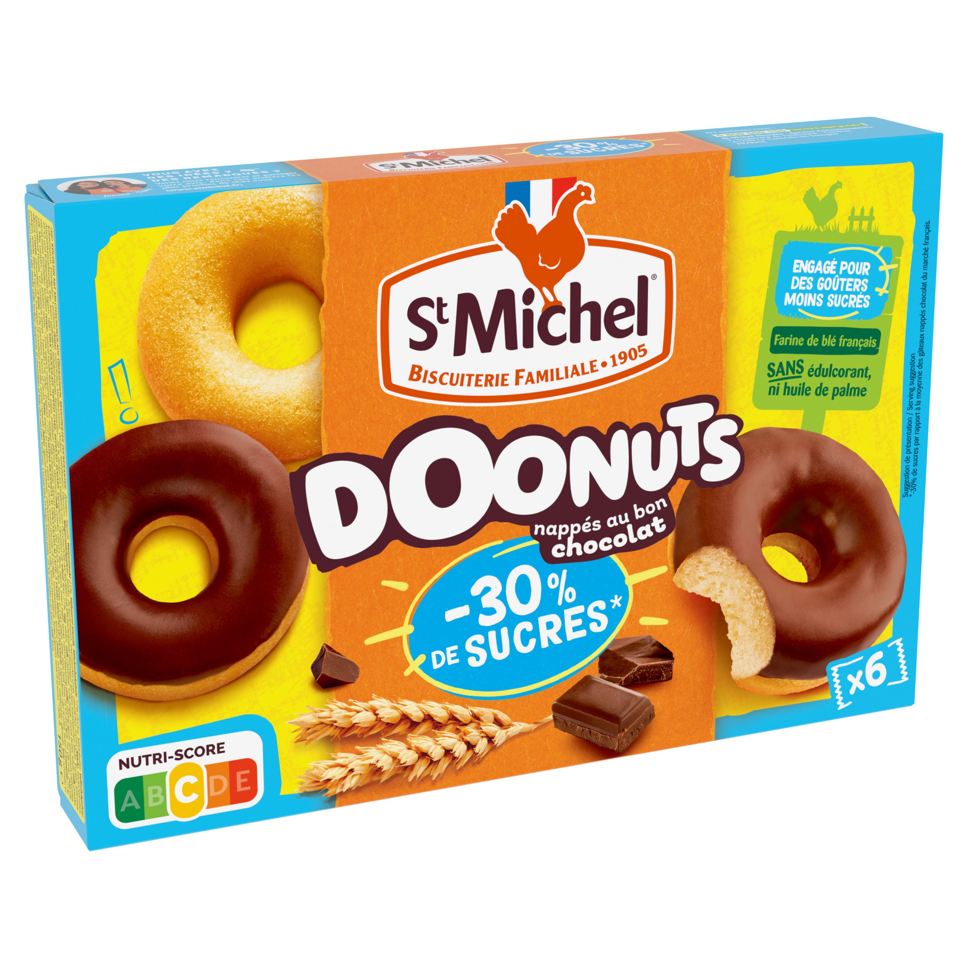 ST MICHEL Doonuts nappés au chocolat au lait avec -30% de sucres 6 gâteaux 150g