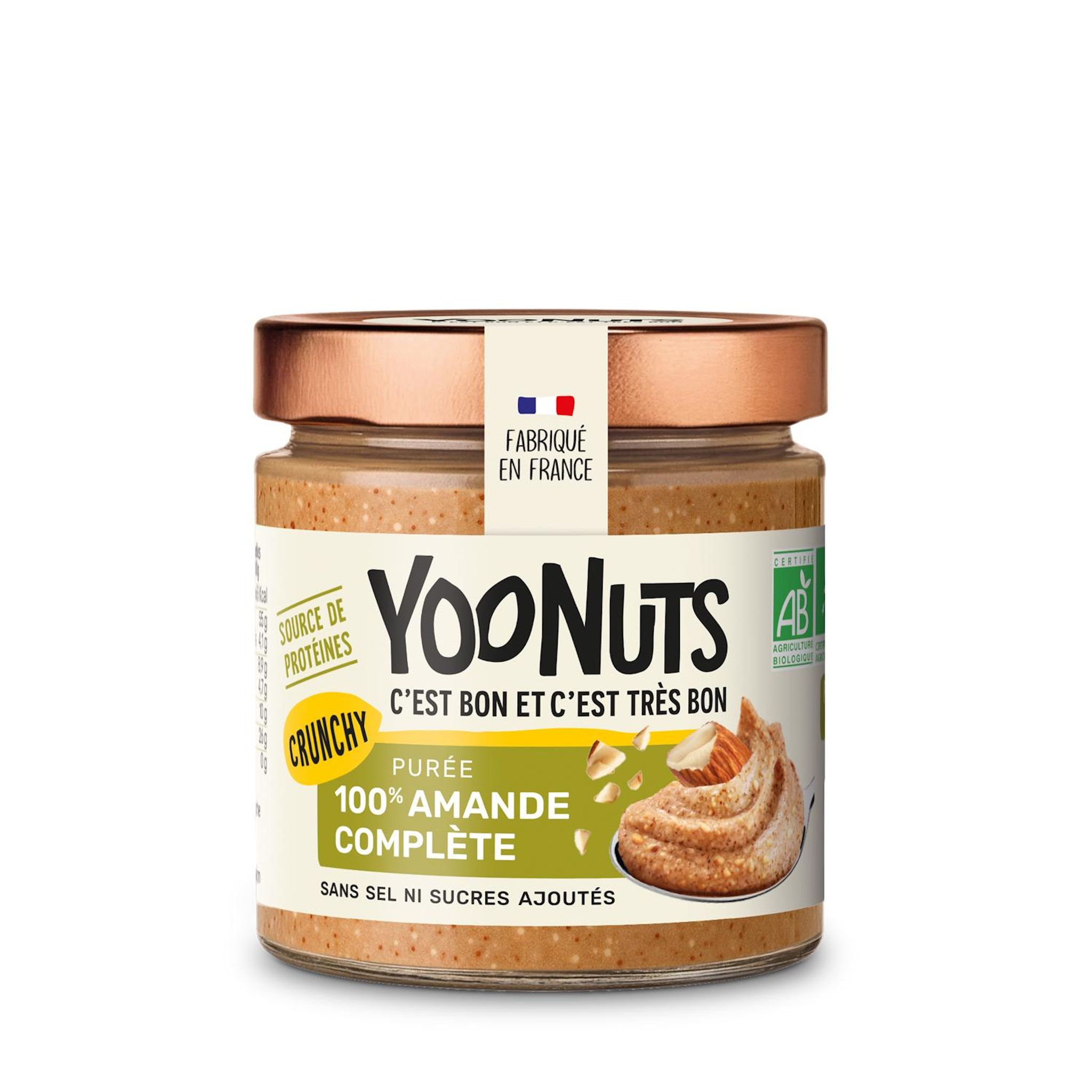 YOONUTS Purée 100% amande complète crunchy sans sel ni sucres ajoutés bio 200g