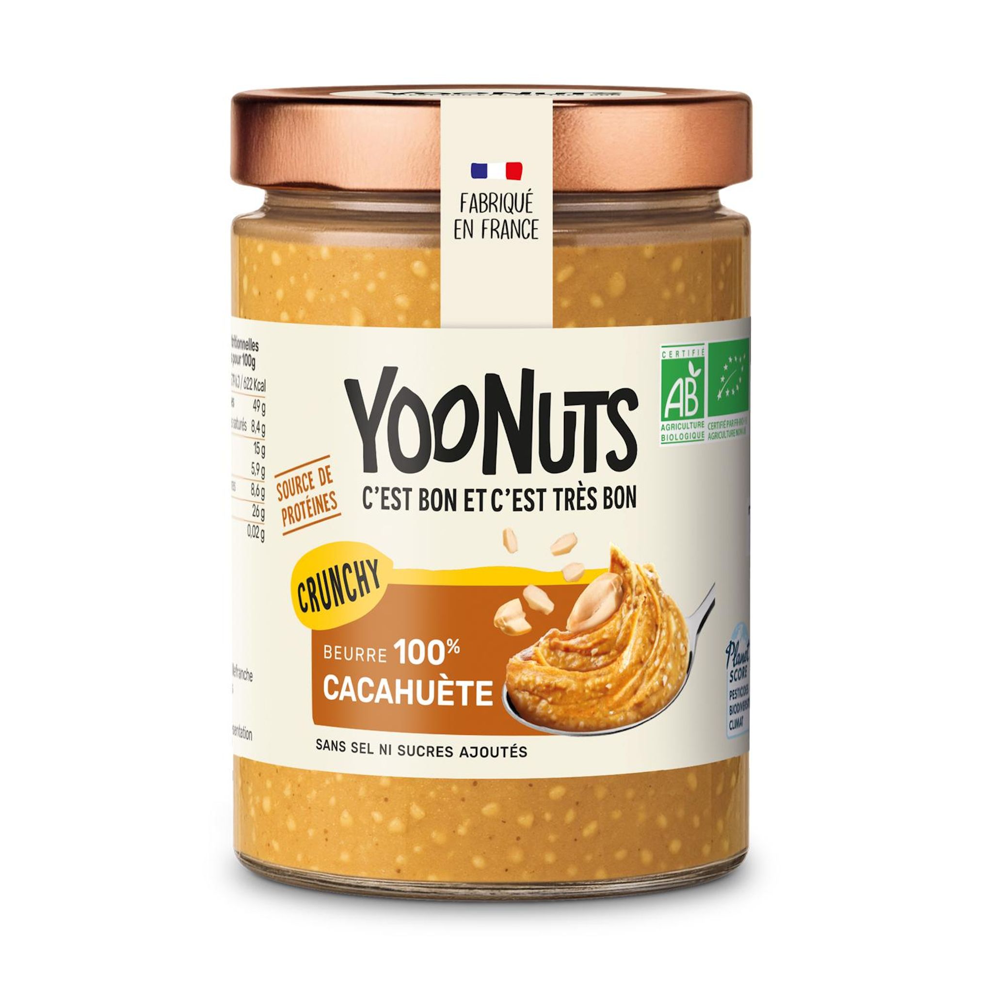 YOONUTS Beurre 100% cacahuète crunchy sans sel ni sucres ajoutés bio 300g