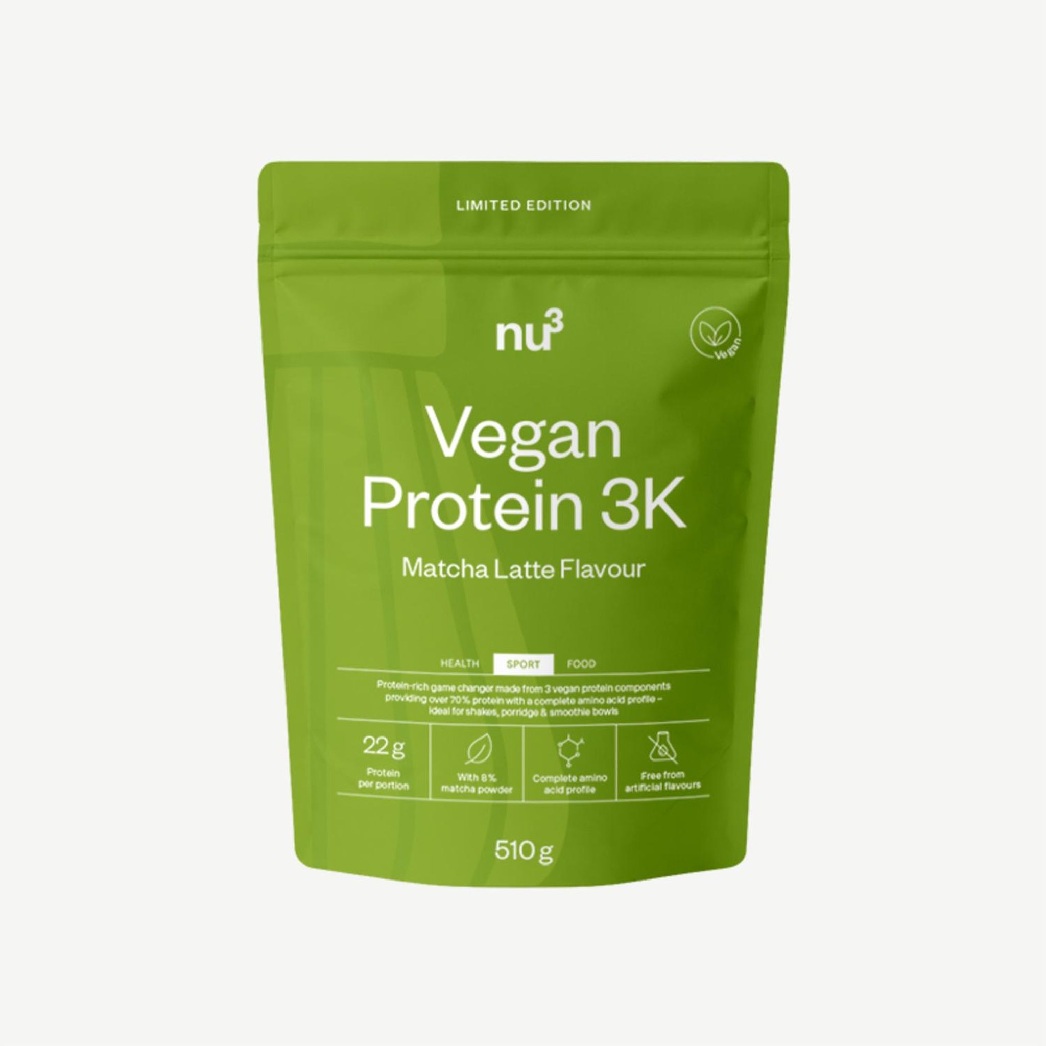 NU3 Protéine végétale 3K en poudre saveur matcha latte 510g