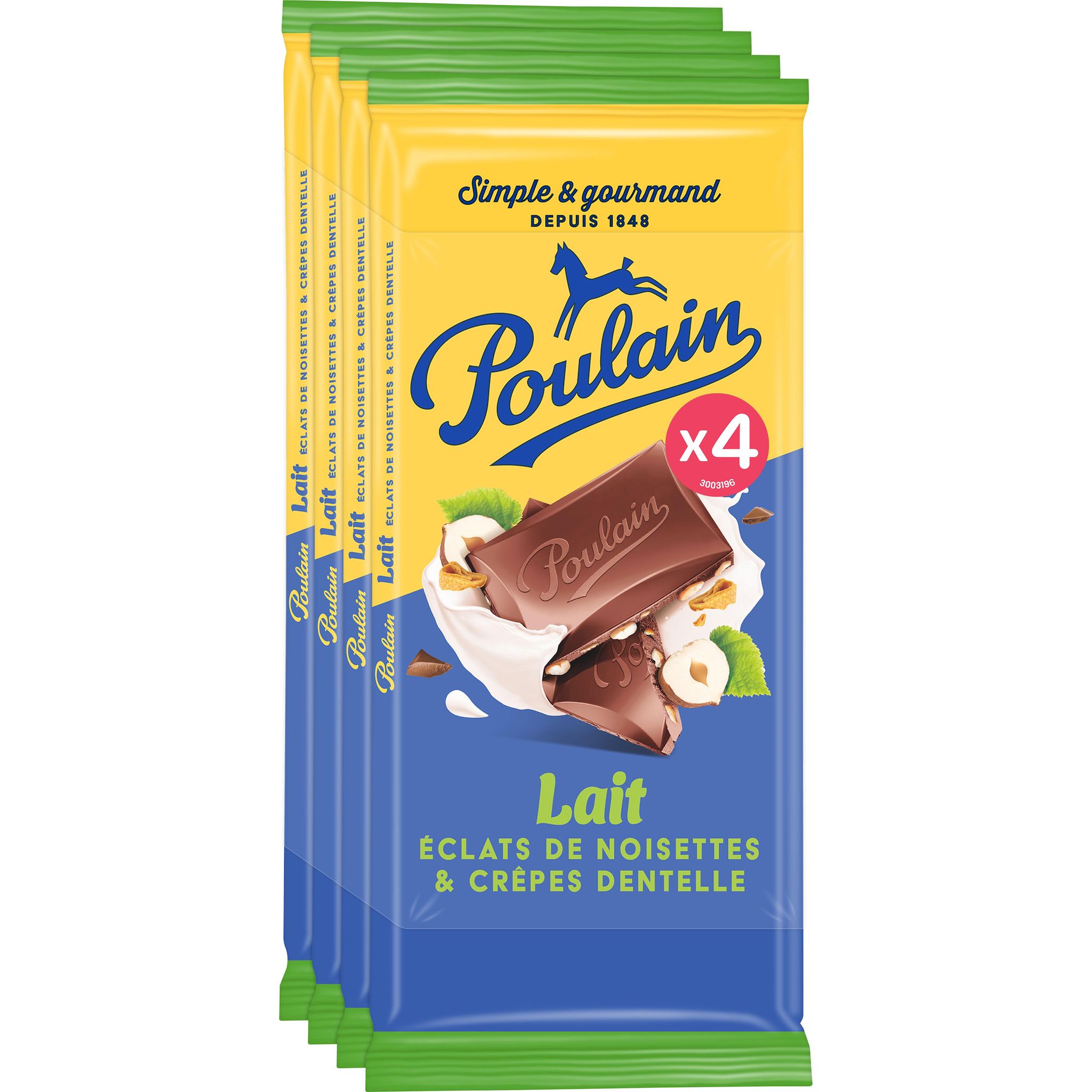 POULAIN Tablette de chocolat au lait éclats de noisettes crêpes dentelle 4x95g