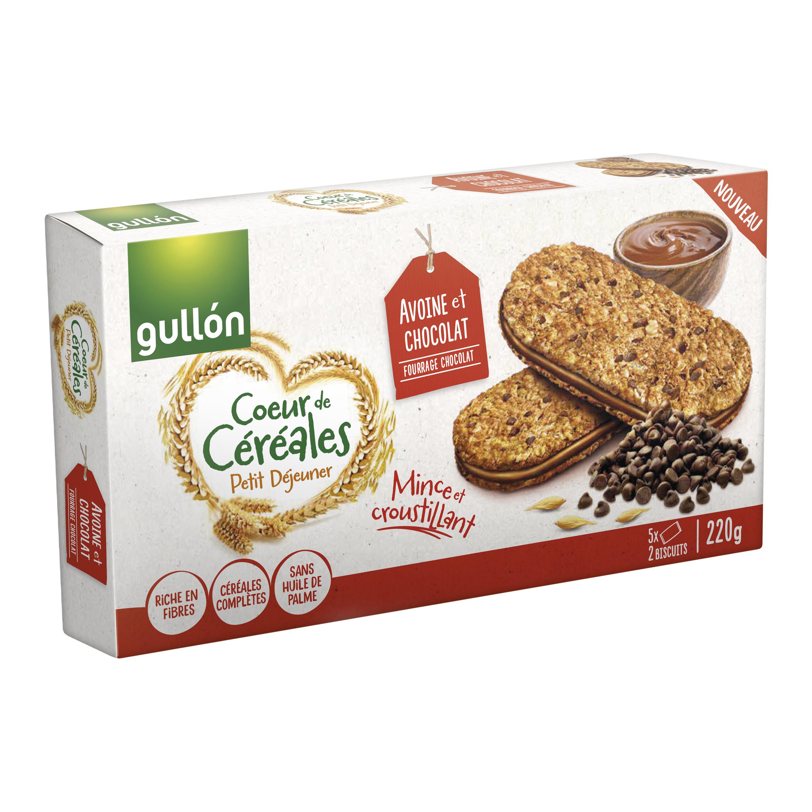 GULLON Biscuits petit-déjeuner à l'avoine et chocolat fourrage chocolat 5x2 biscuits 220g