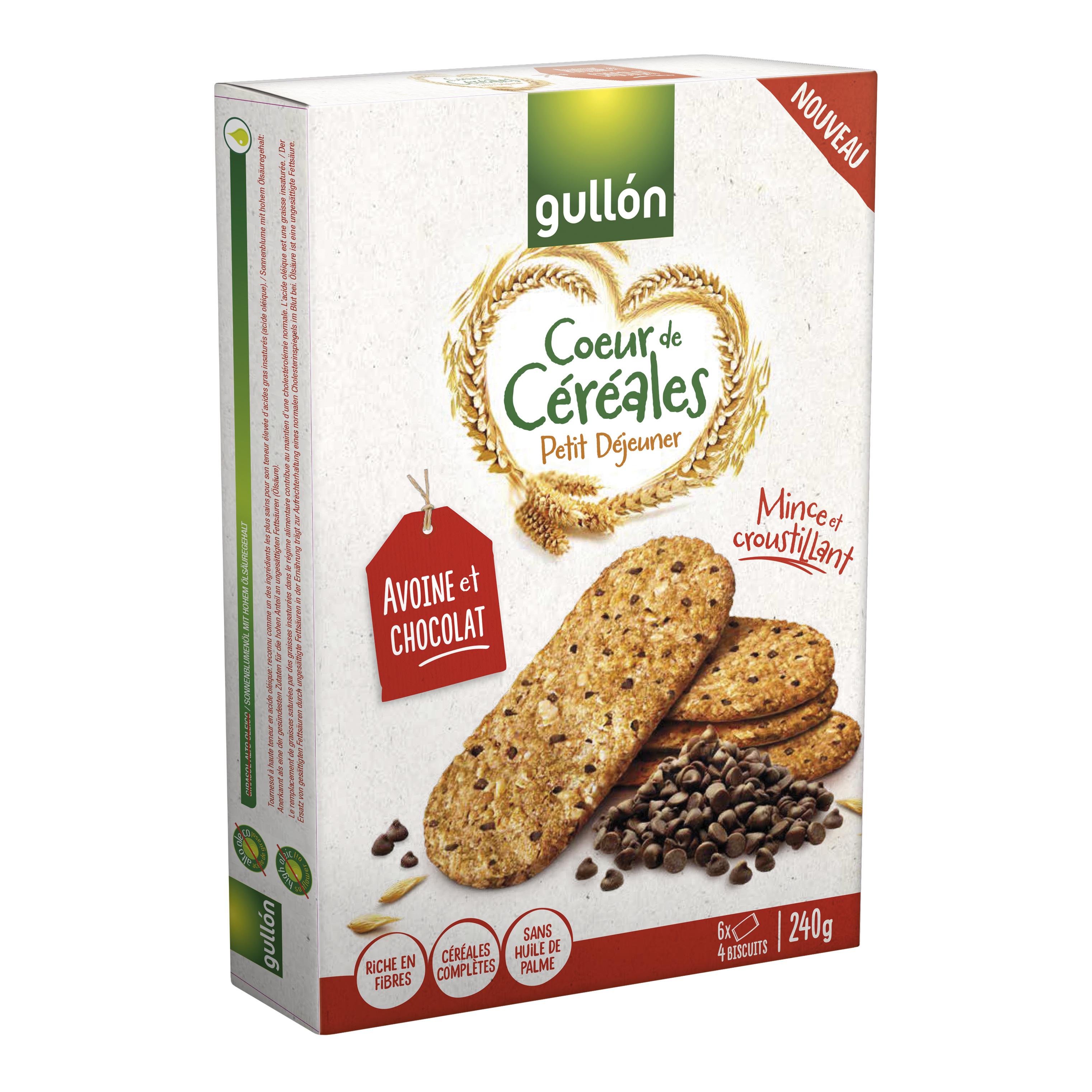 GULLON Biscuits petit-déjeuner à l'avoine et pépites de chocolat 6x4 biscuits 240g
