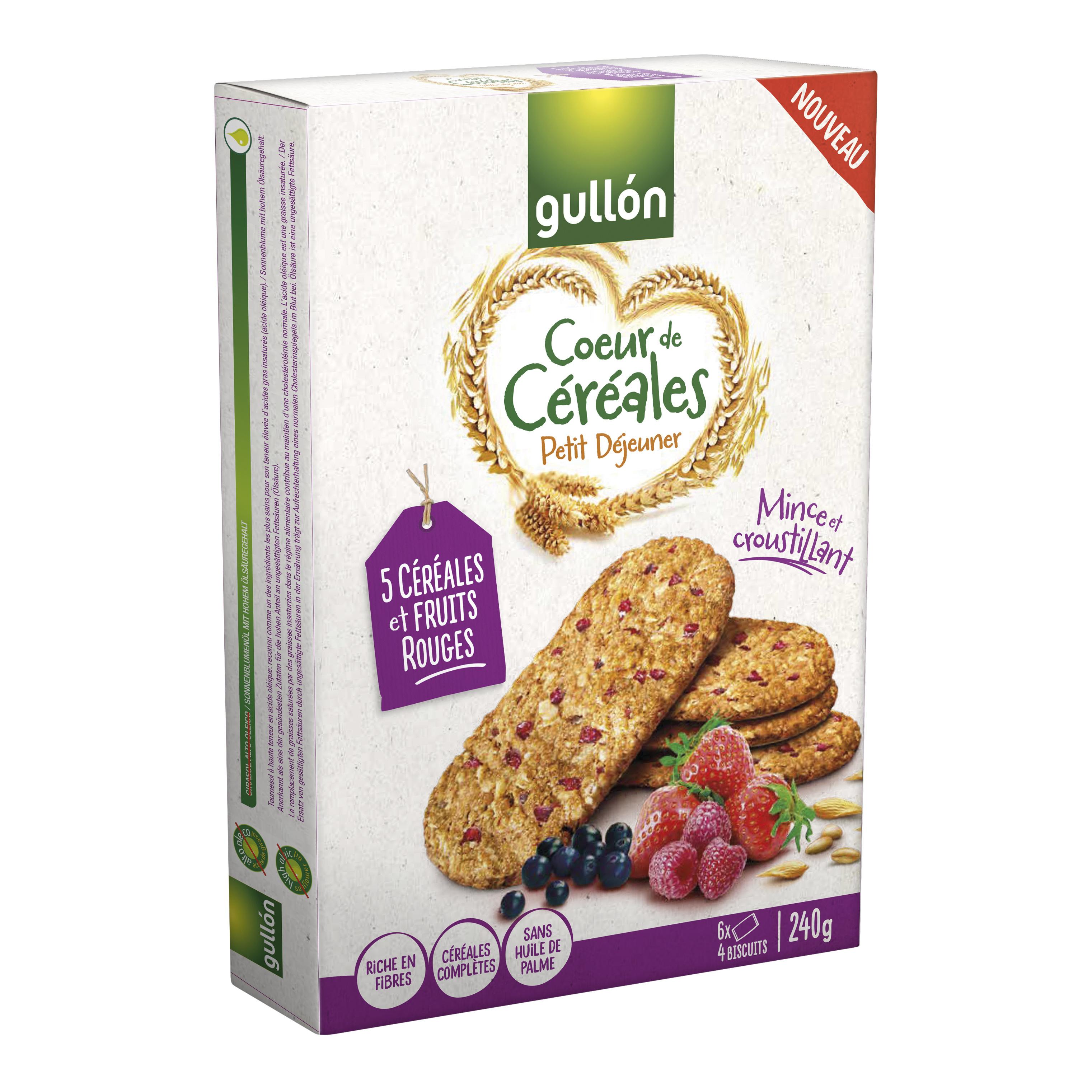 GULLON Biscuits petit-déjeuner aux 5 céréales et fruits rouges 6x4 biscuits 240g