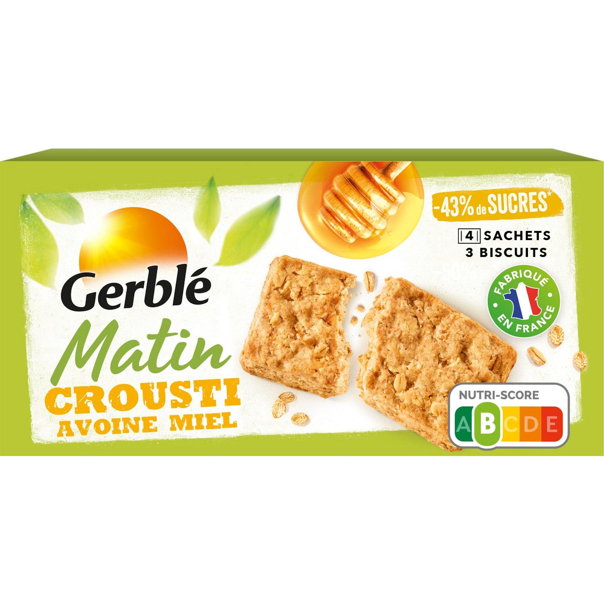 GERBLE Matin biscuits crouti à l'avoine et au miel 4x3 biscuits 200g