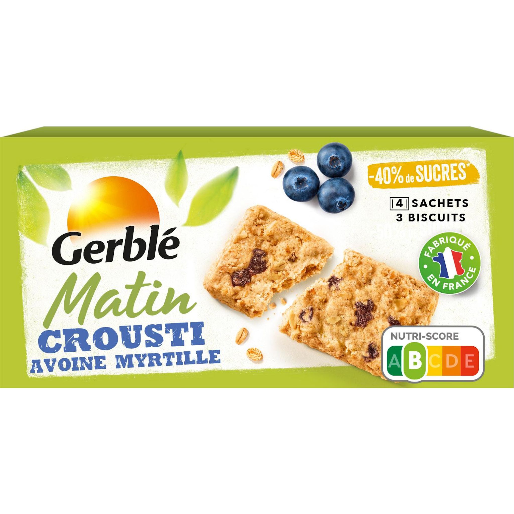 GERBLE Matin biscuits crousti à l'avoine et à la myrtille 4x3 biscuits 200g