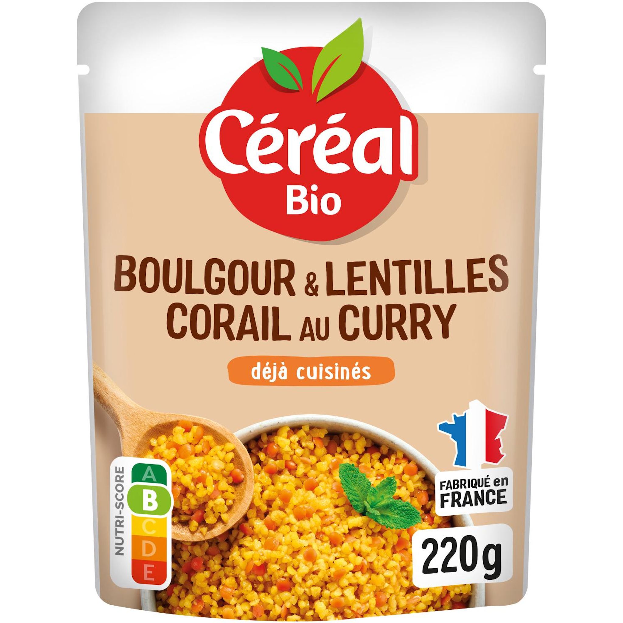 CÉRÉAL BIO Boulgour et lentilles corail au curry sachet express 1 portion 220g