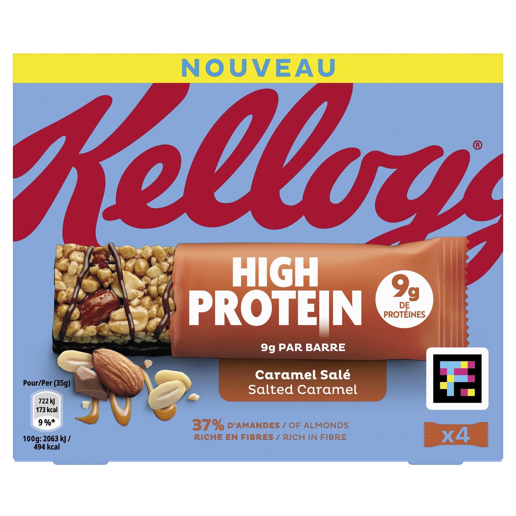 KELLOGG'S Barres de céréales protéinée au caramel salé 4 barres 4x35g