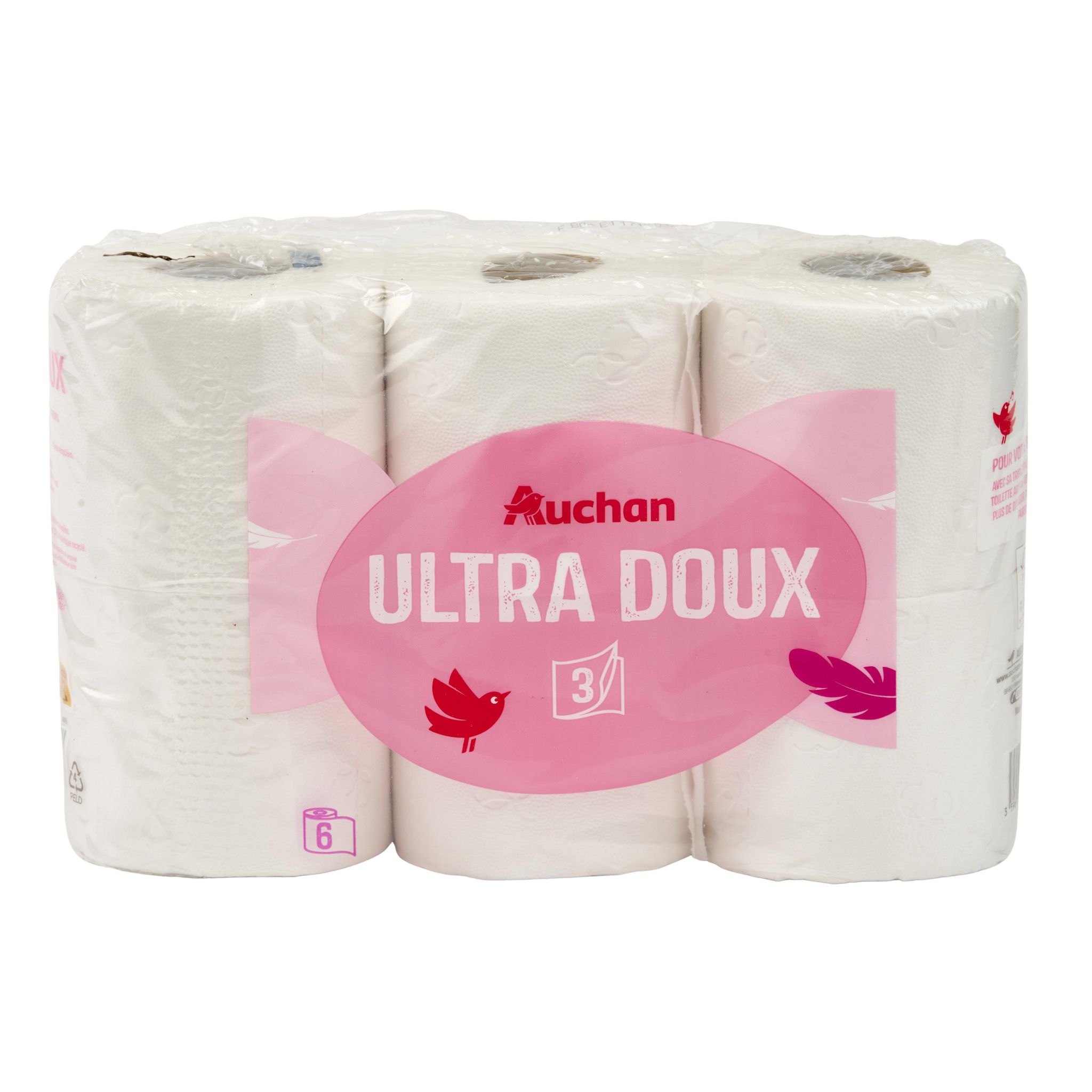 Voir la diapositive 2 : AUCHAN Papier toilette blanc ultra doux 3 épaisseurs 6 rouleaux