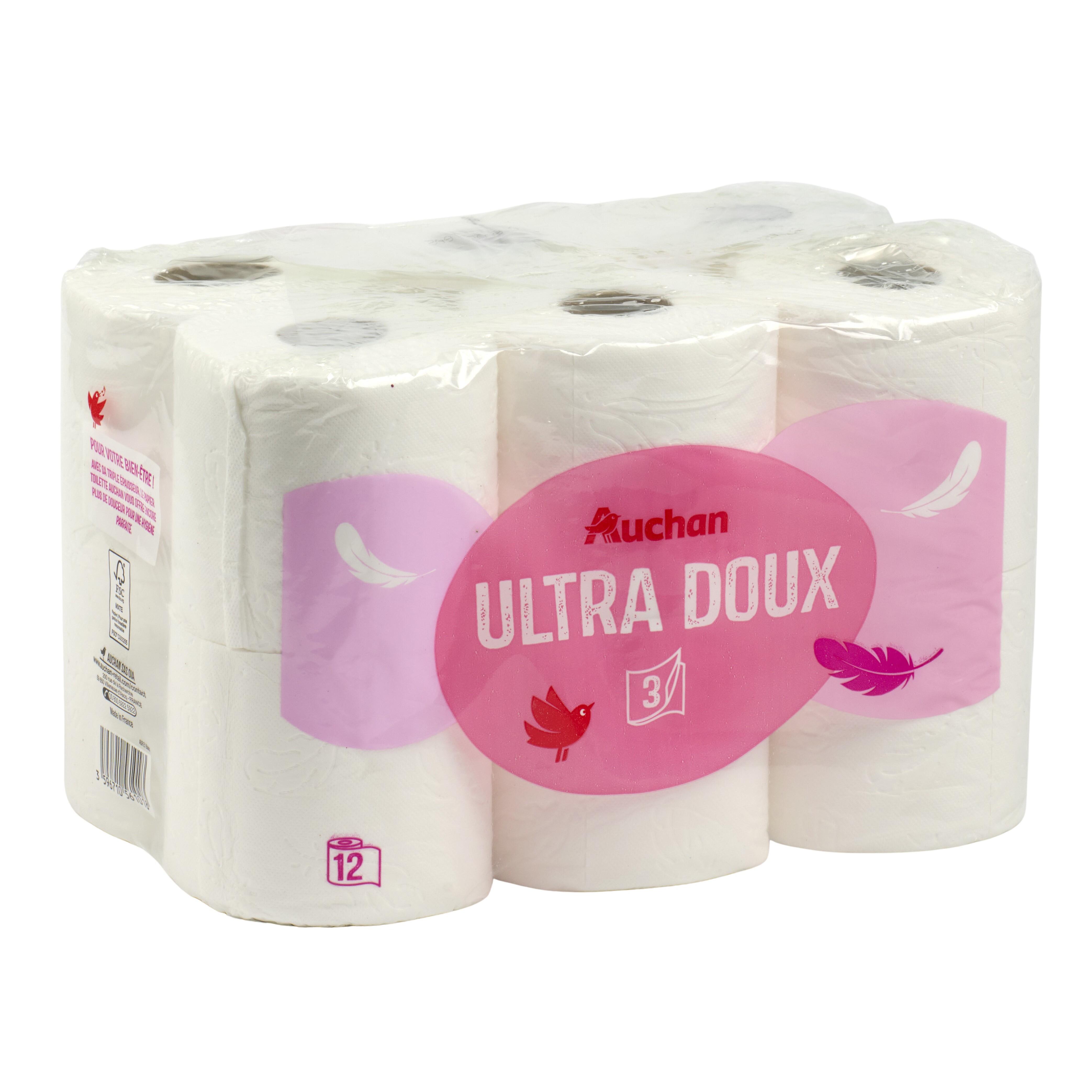 Voir la diapositive 3 : AUCHAN Papier toilette blanc ultra doux 3 épaisseurs 12 rouleaux