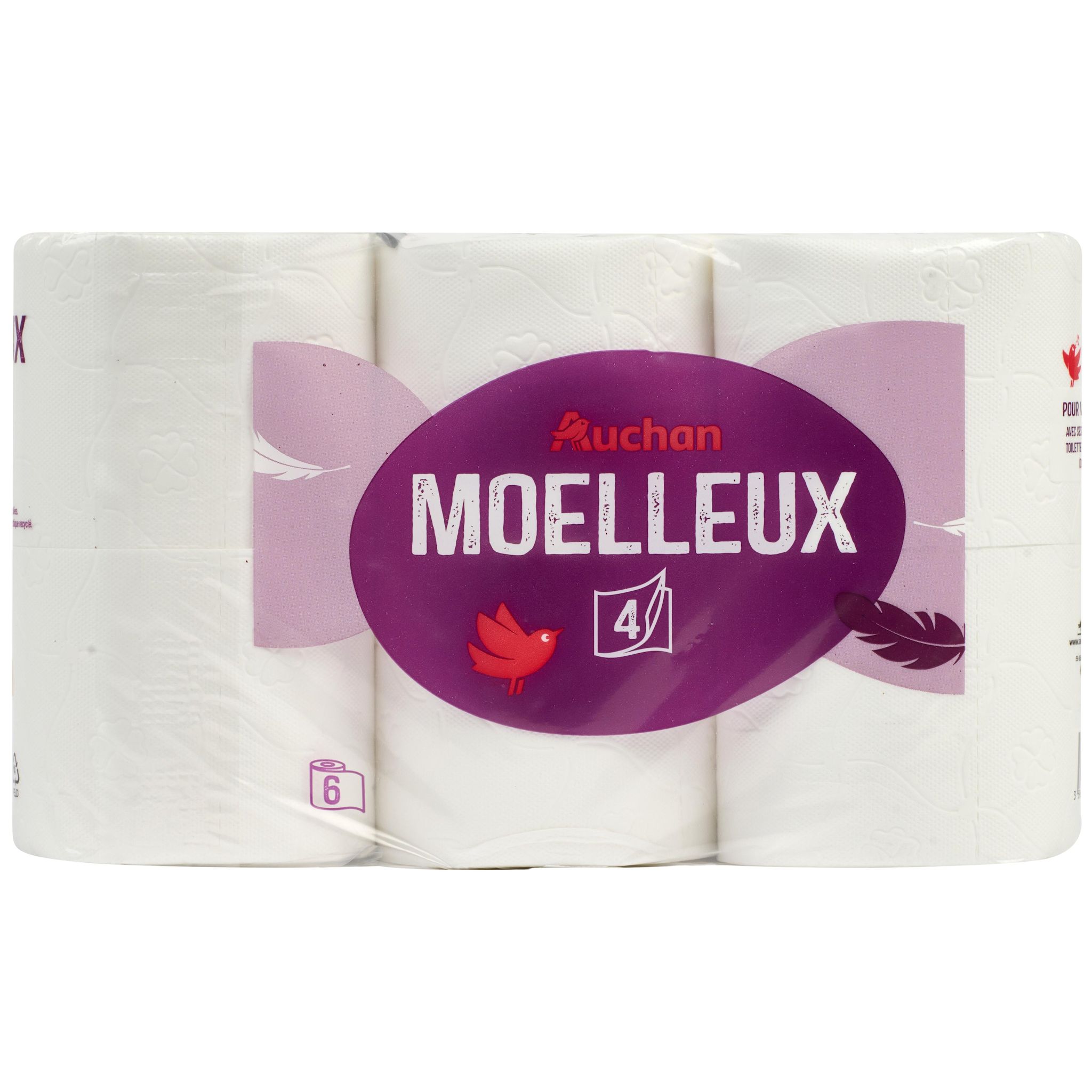 AUCHAN Papier toilette blanc ultra doux 4 épaisseurs 6 rouleaux