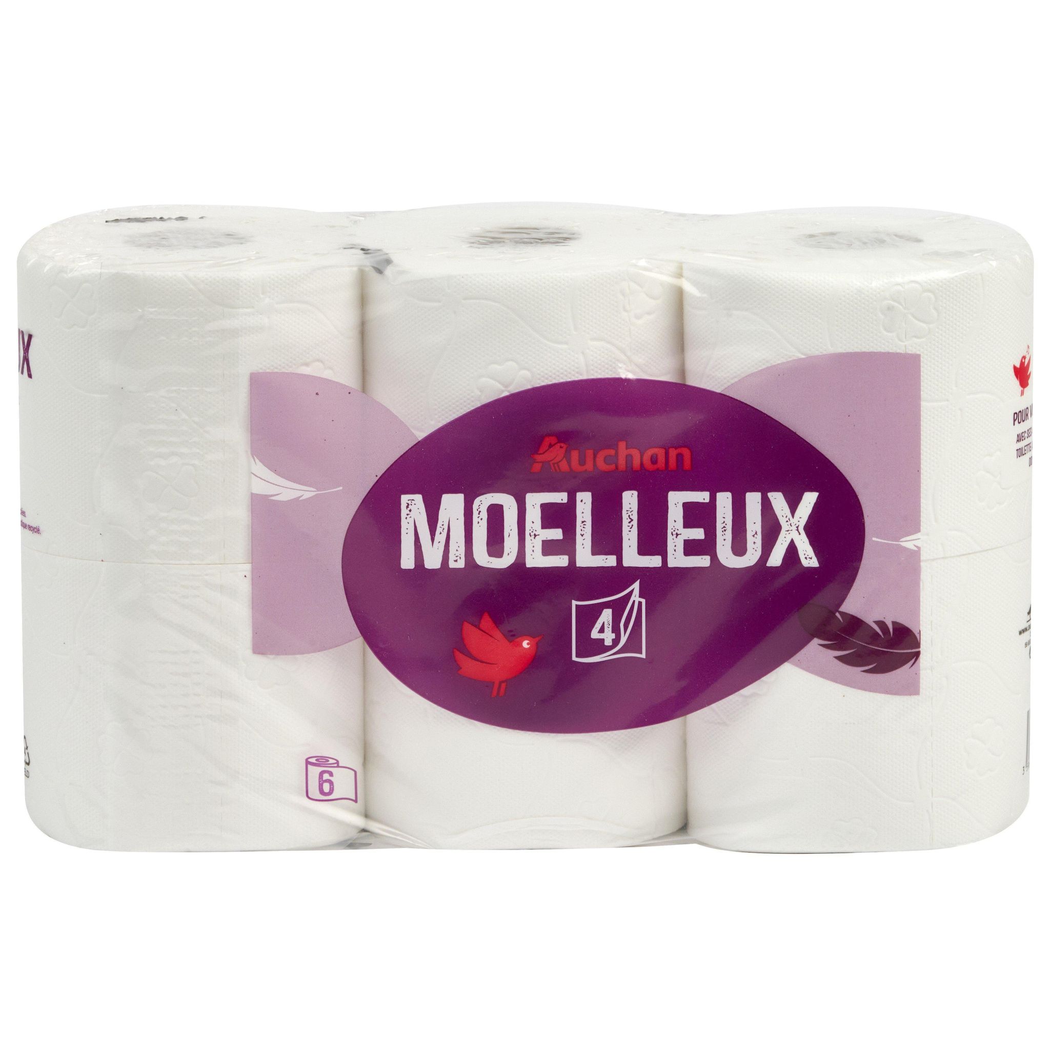 Voir la diapositive 3 : AUCHAN Papier toilette blanc ultra doux 4 épaisseurs 6 rouleaux
