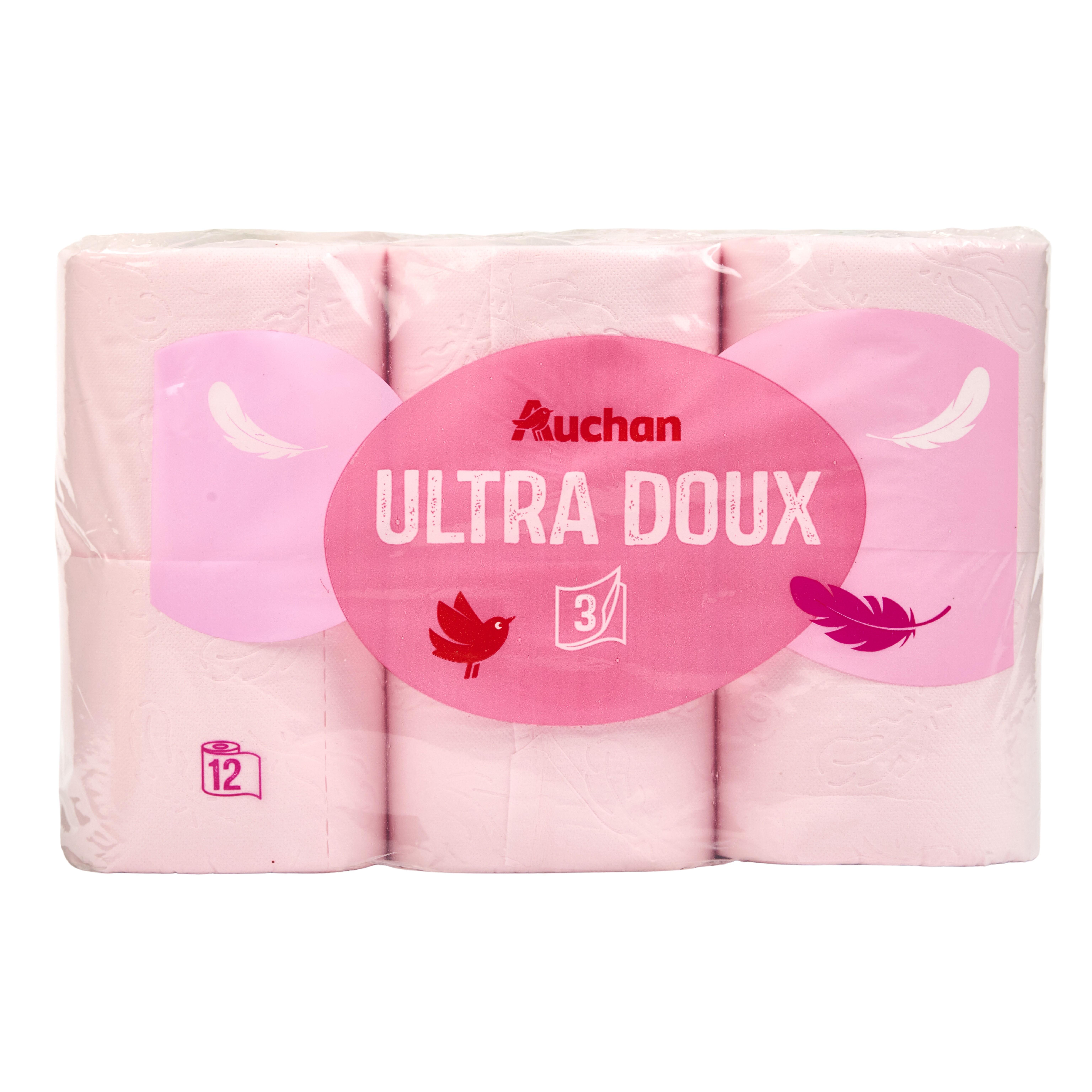 AUCHAN Papier toilette rose ultra doux 3 épaisseurs 12 rouleaux