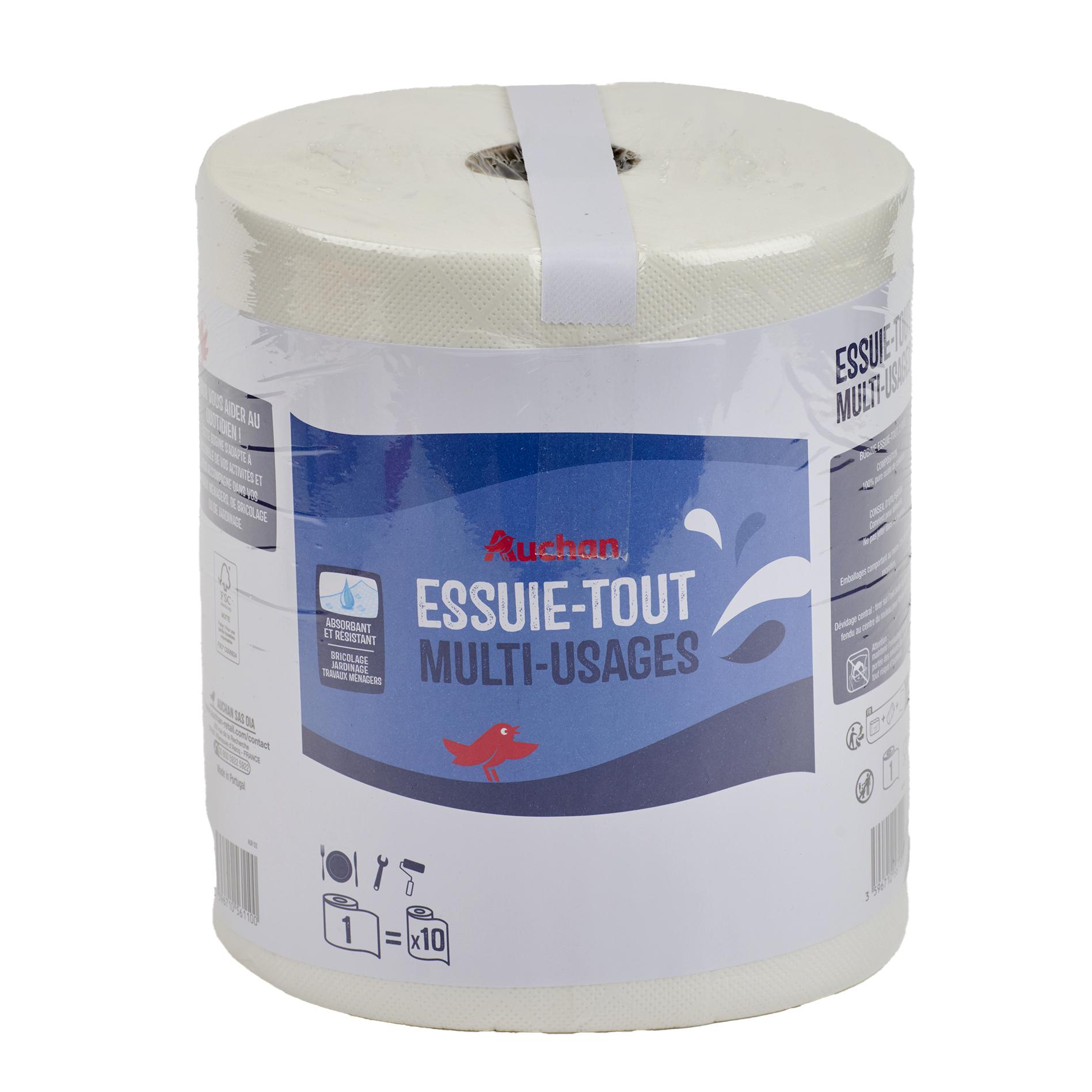 Voir la diapositive 3 : AUCHAN Essuie-tout bobine multi-usage = 10 standards 1=10 rouleaux