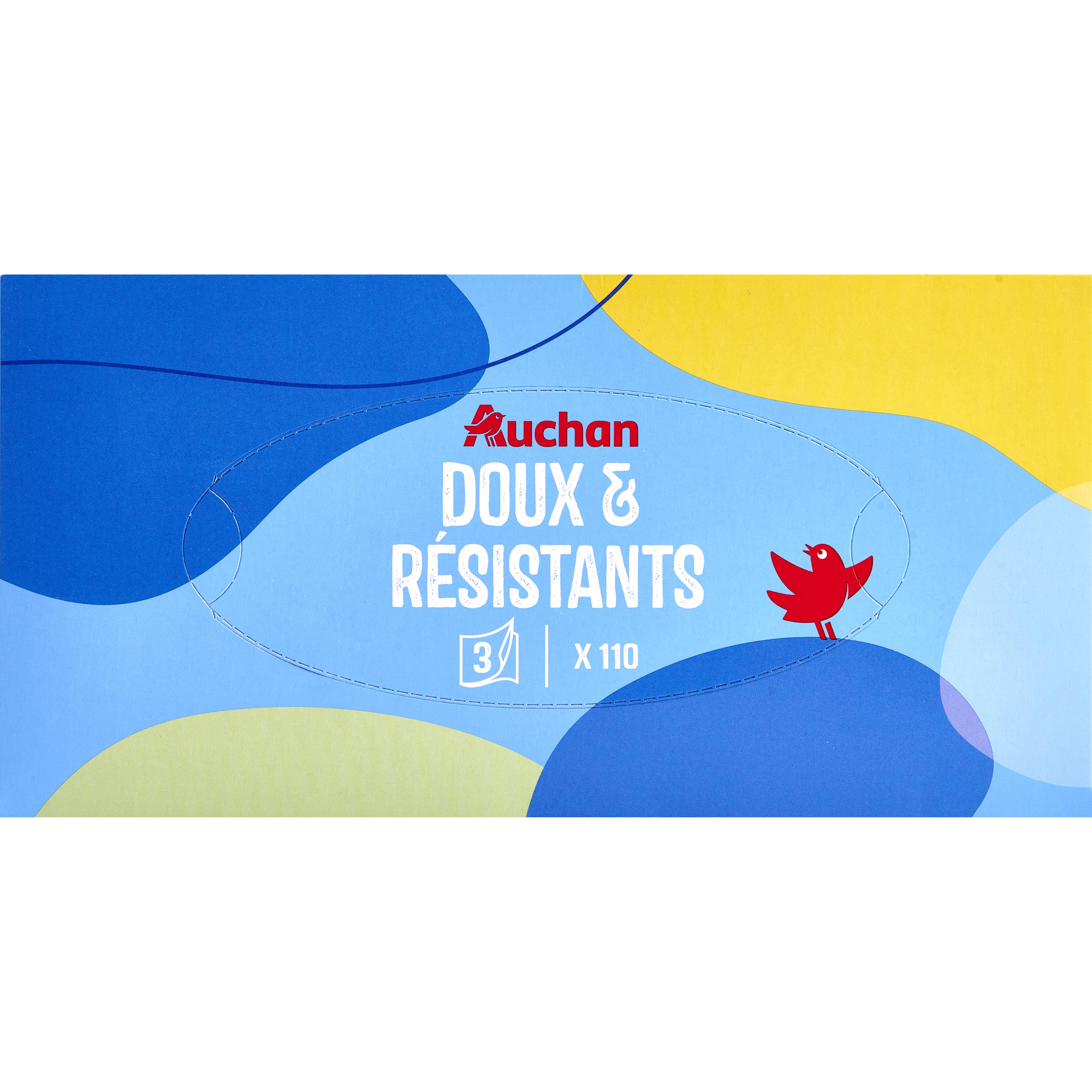 AUCHAN Boite de mouchoirs doux et résistant 3 plis 110 mouchoirs