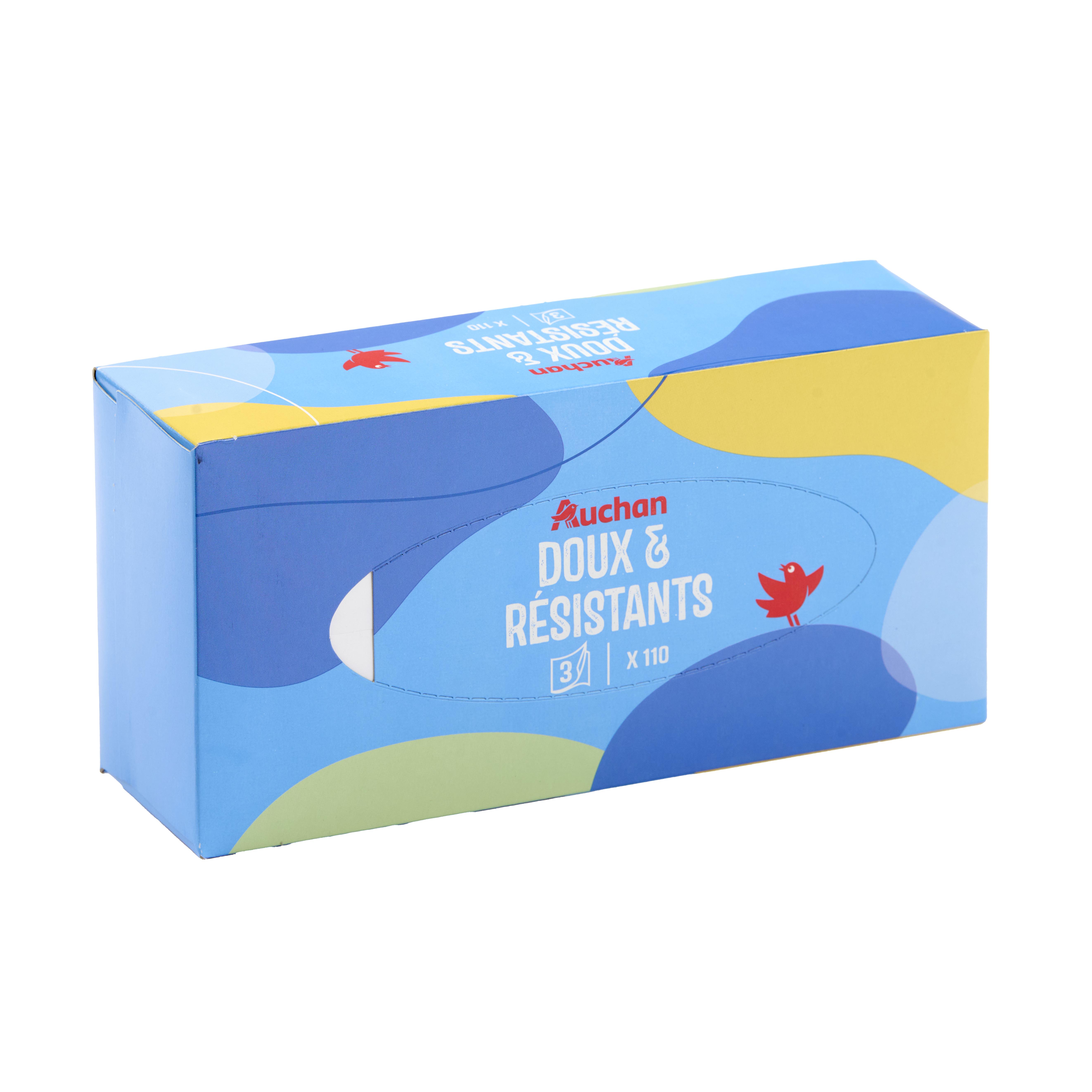 Voir la diapositive 4 : AUCHAN Boite de mouchoirs doux et résistant 3 plis 110 mouchoirs