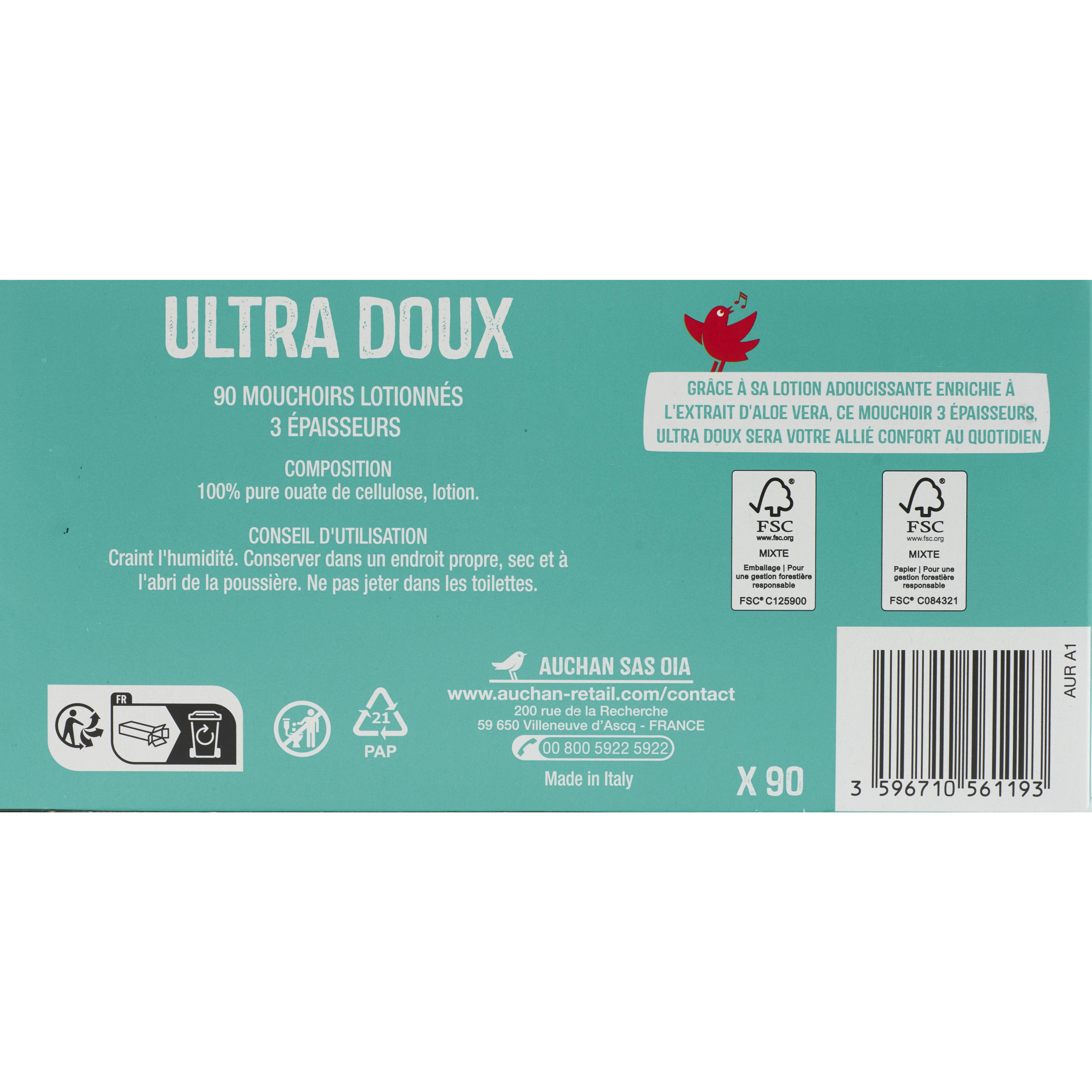 Voir la diapositive 4 : AUCHAN Sensitive mouchoirs 3 plis 90 pièces