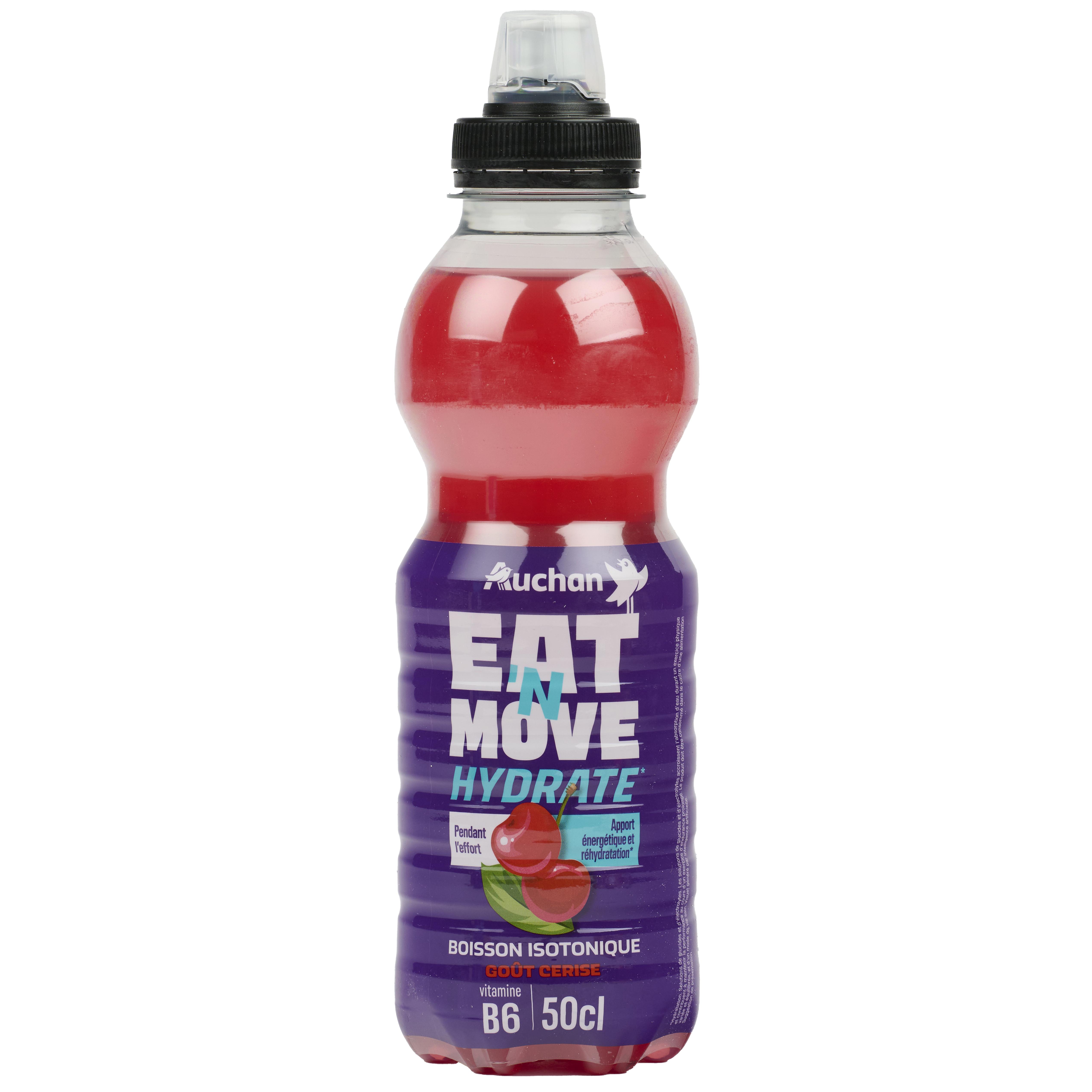 AUCHAN Eat 'N Move Boisson isotonique hydrate goût cerise bouteille 50cl