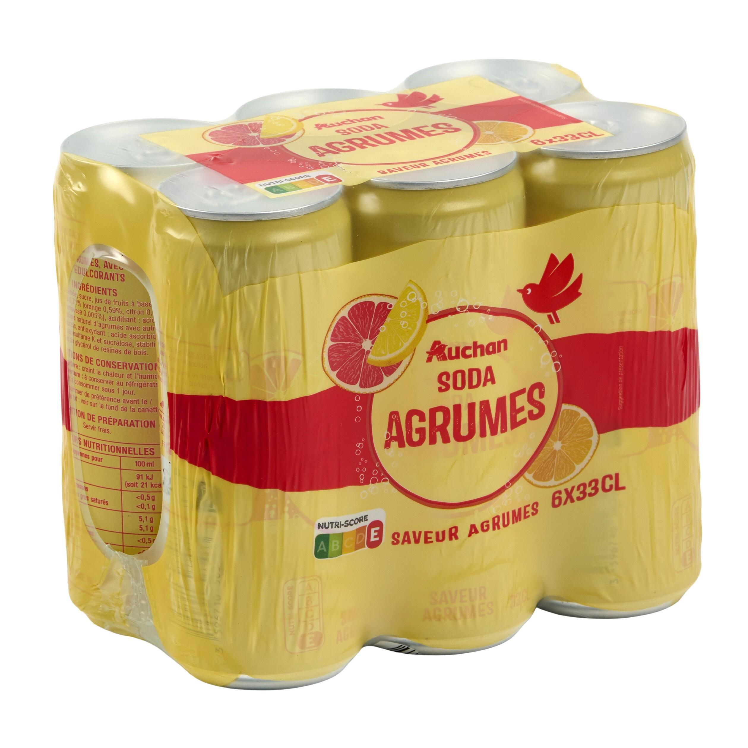 Voir la diapositive 2 : AUCHAN Soda agrumes 6x33cl
