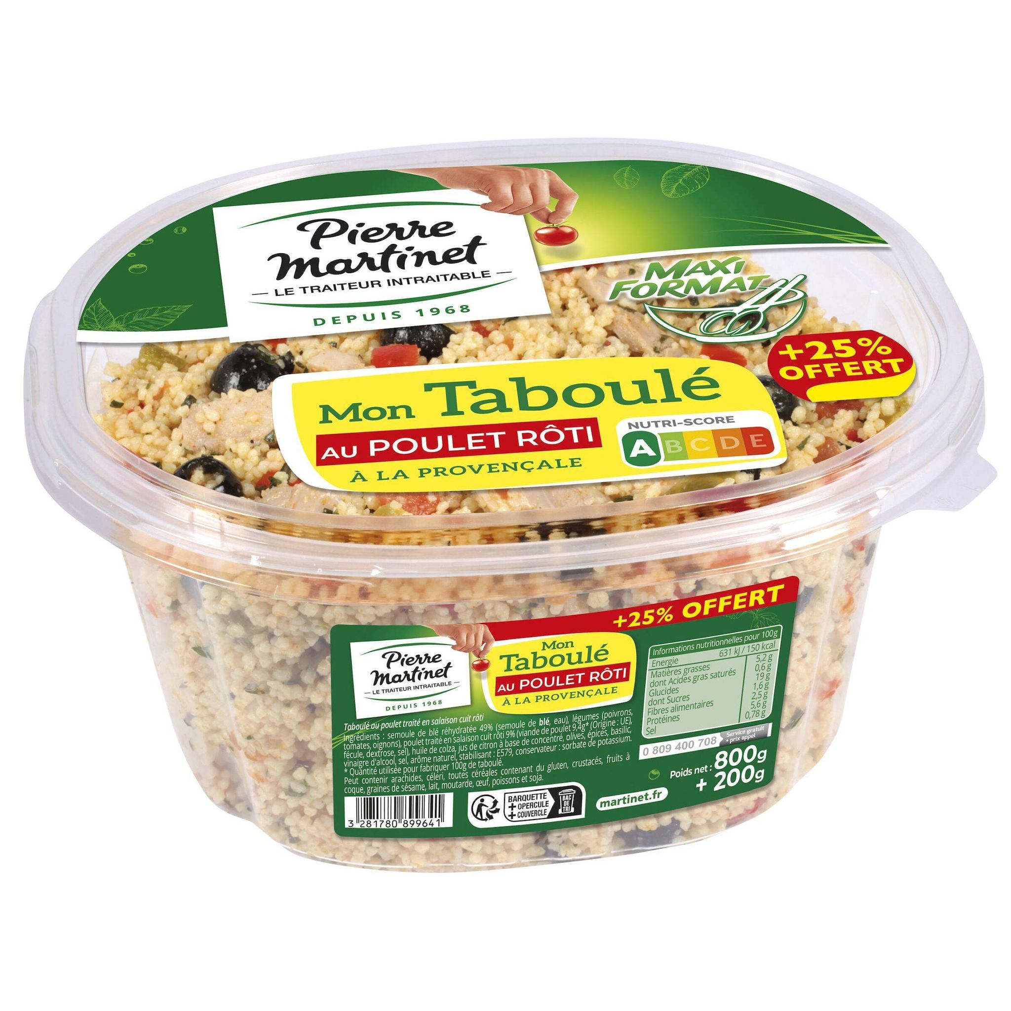 PIERRE MARTINET Taboulé au poulet rôti à la provençale 800g+25% offert