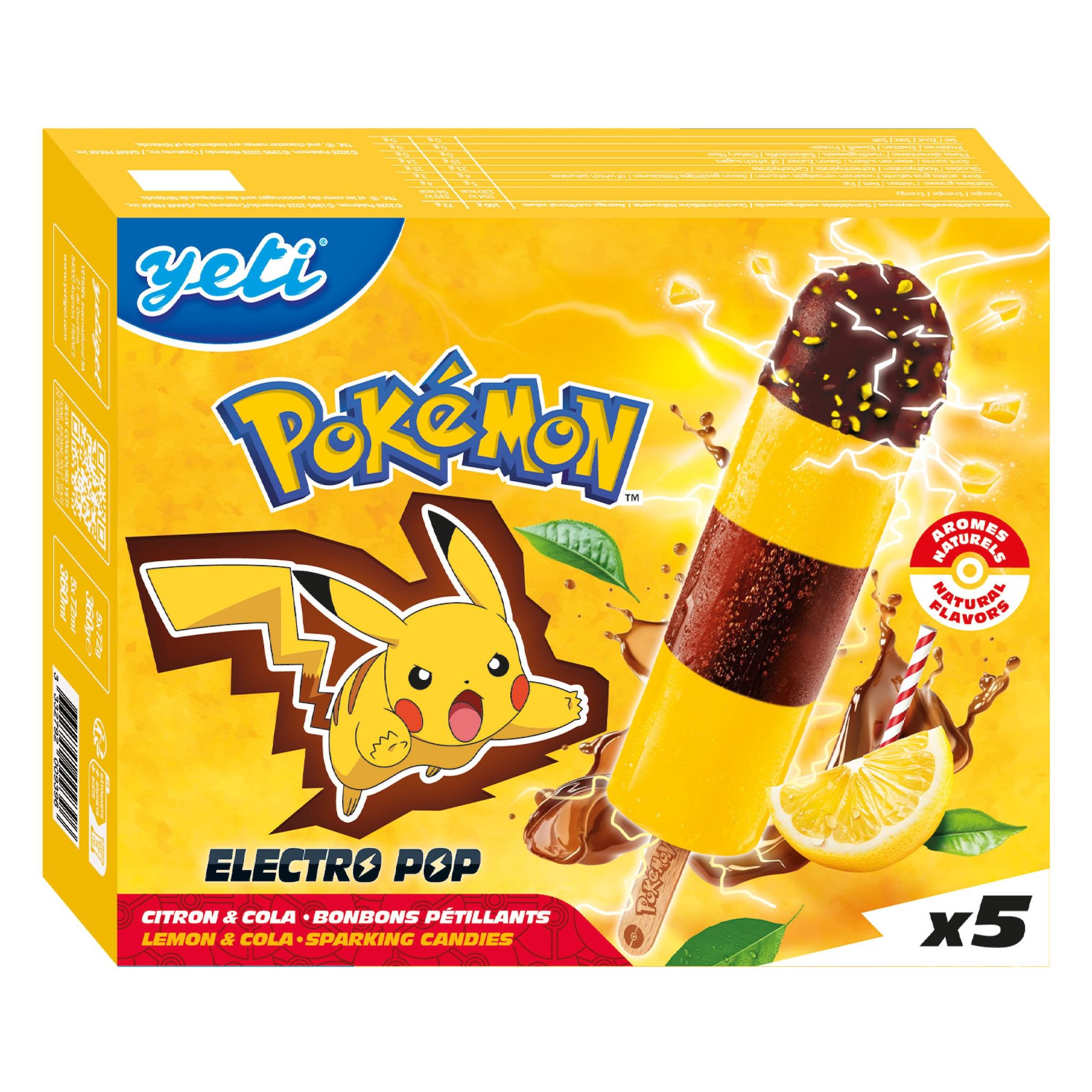 YETI Bâtonnets glacés citron cola chocolat bonbons pétillants 5 pièces 5x72g