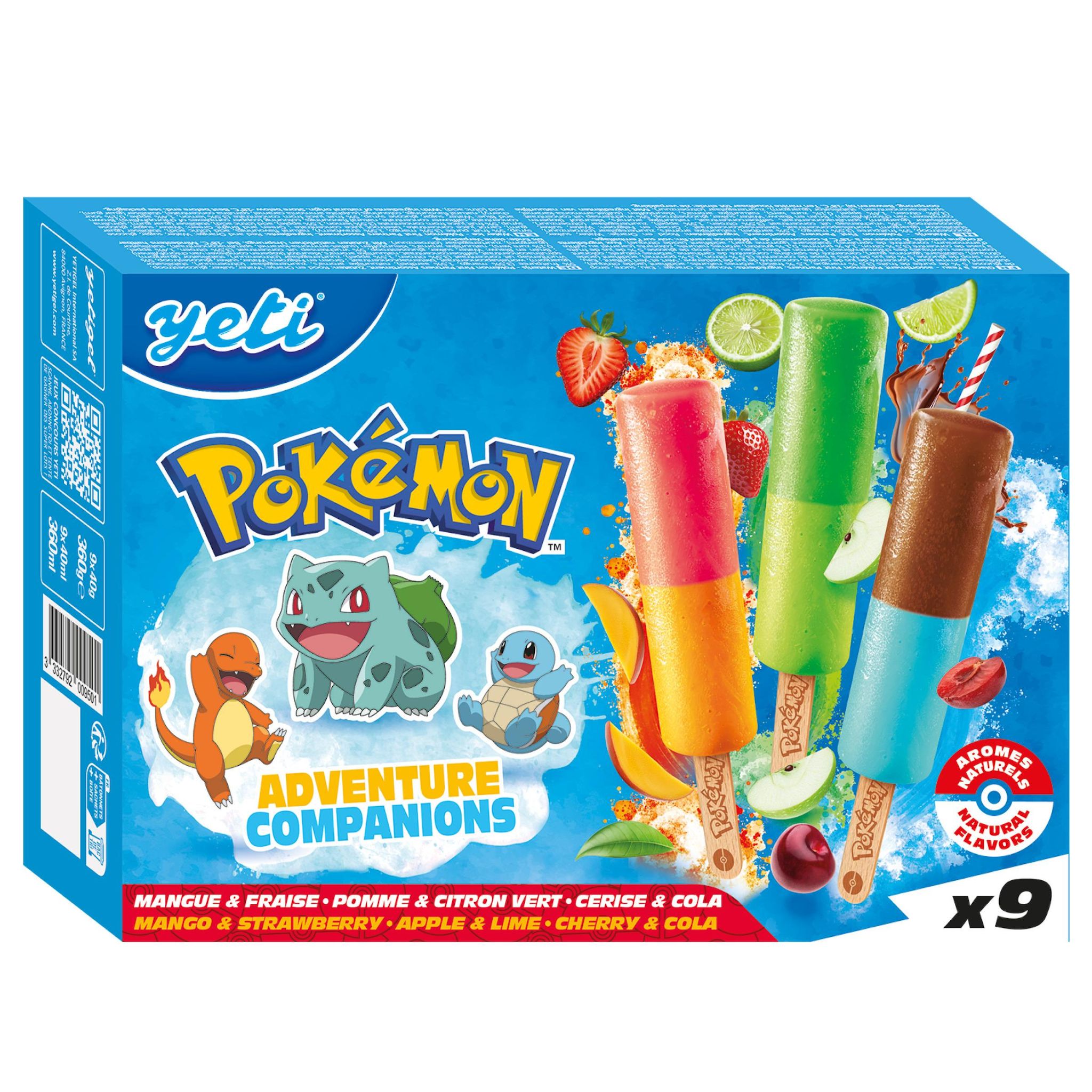 YETI Bâtonnets glacés citron vert pomme fraise mangue cerise cola 9 pièces 9x40g