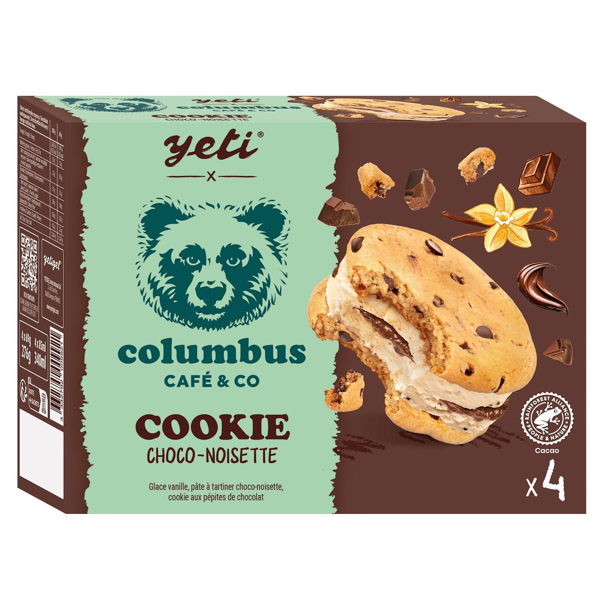 COLUMBUS Cookie glacée pépites de chocolat vanille choco-noisette 4 pièces 4x69g