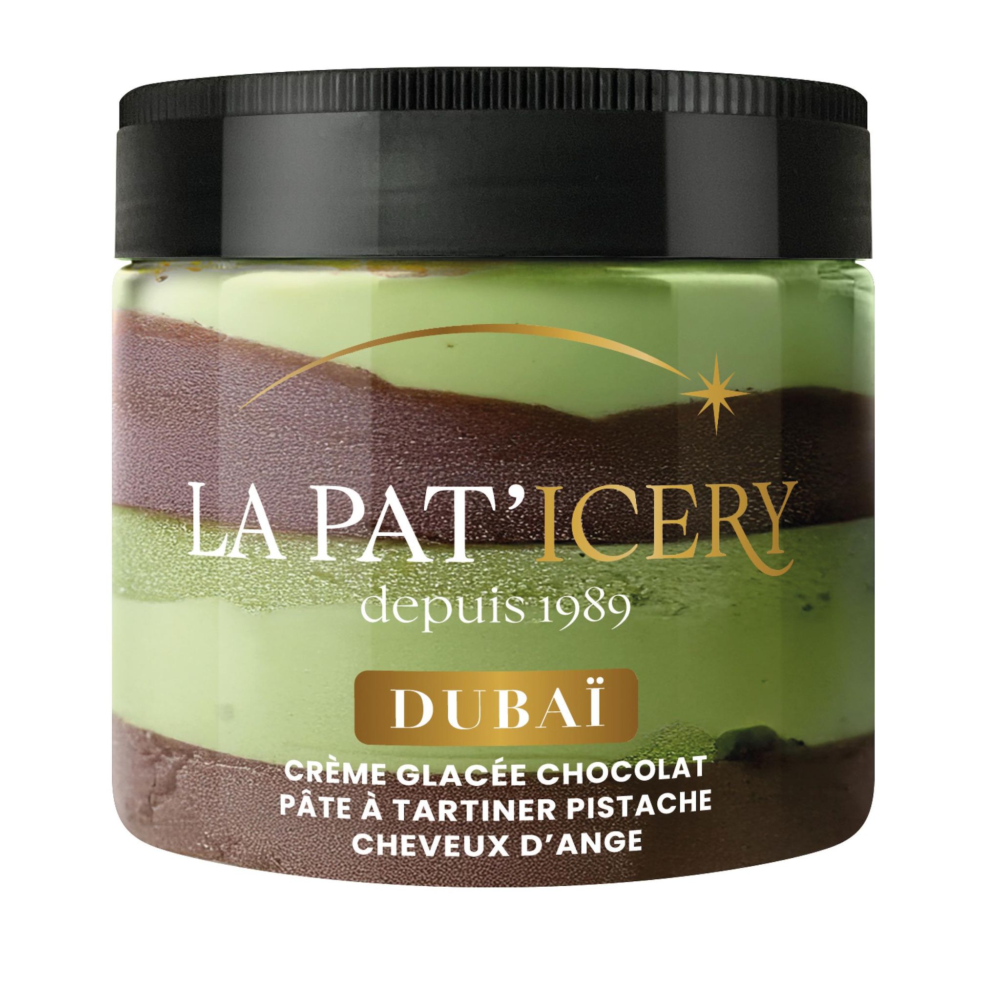 LA PAT ICERY Pot de crème glacée chocolat pâte à tartiner pistache cheveux d'ange 300g