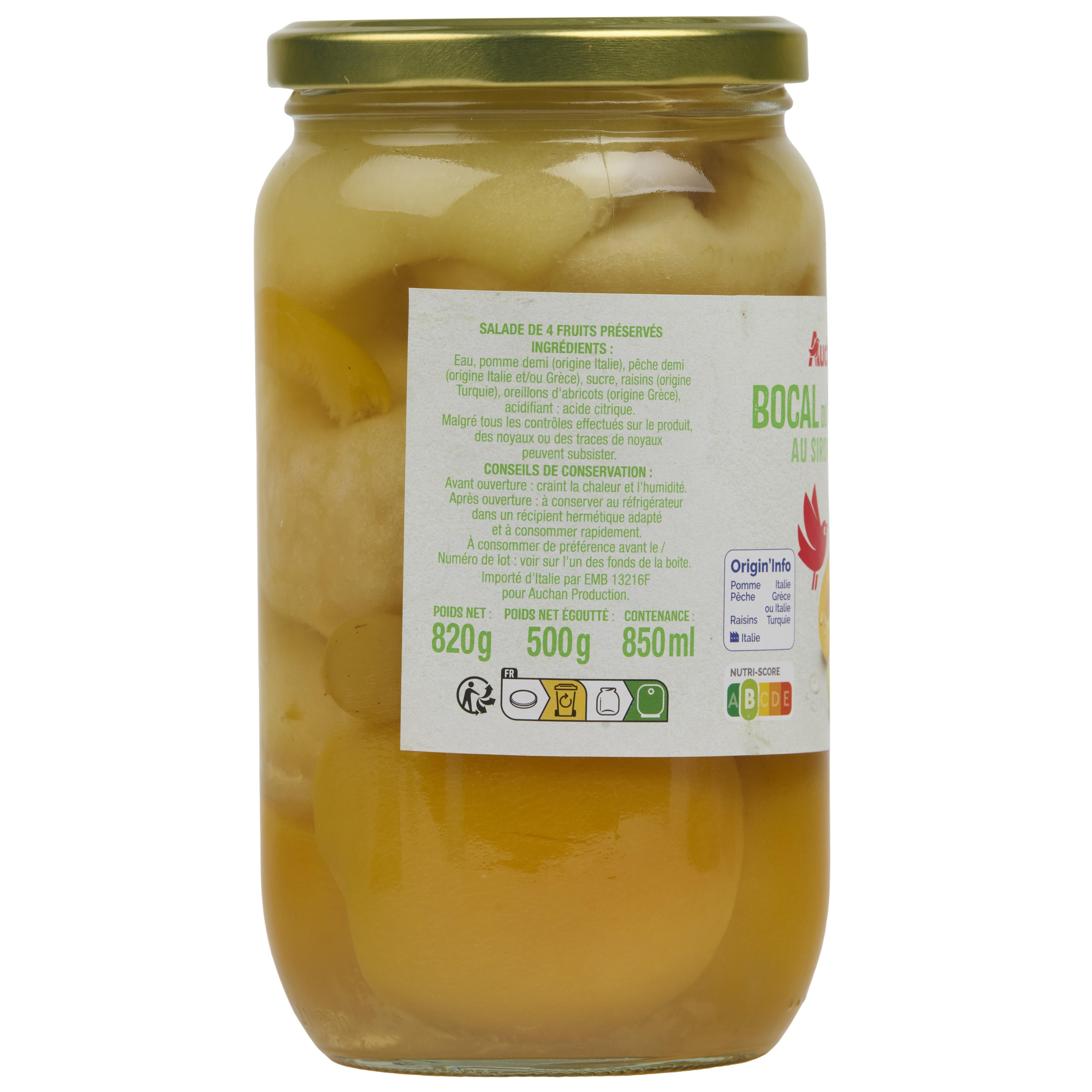 Voir la diapositive 2 : AUCHAN Bocal du verger au sirop léger 500g