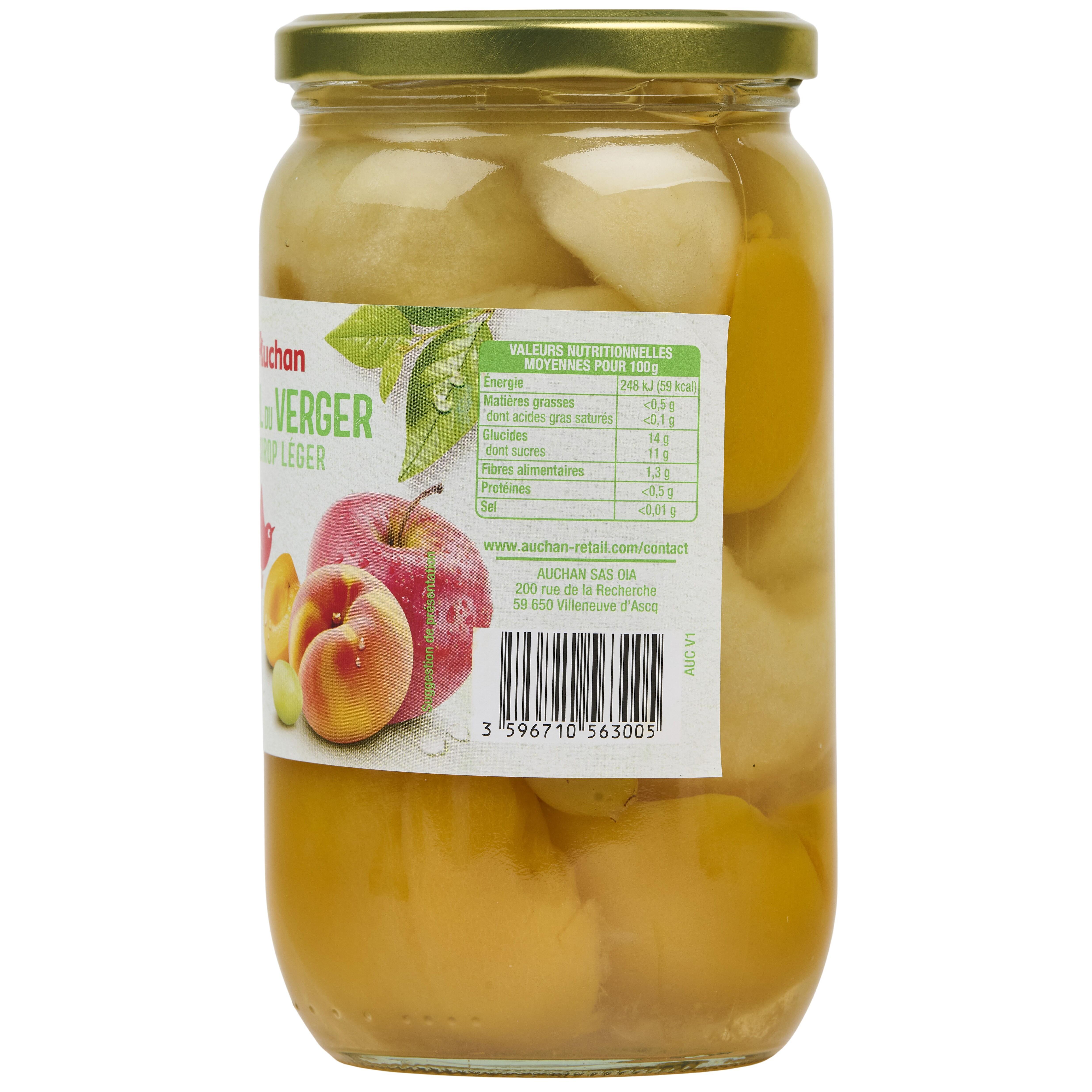 Voir la diapositive 3 : AUCHAN Bocal du verger au sirop léger 500g
