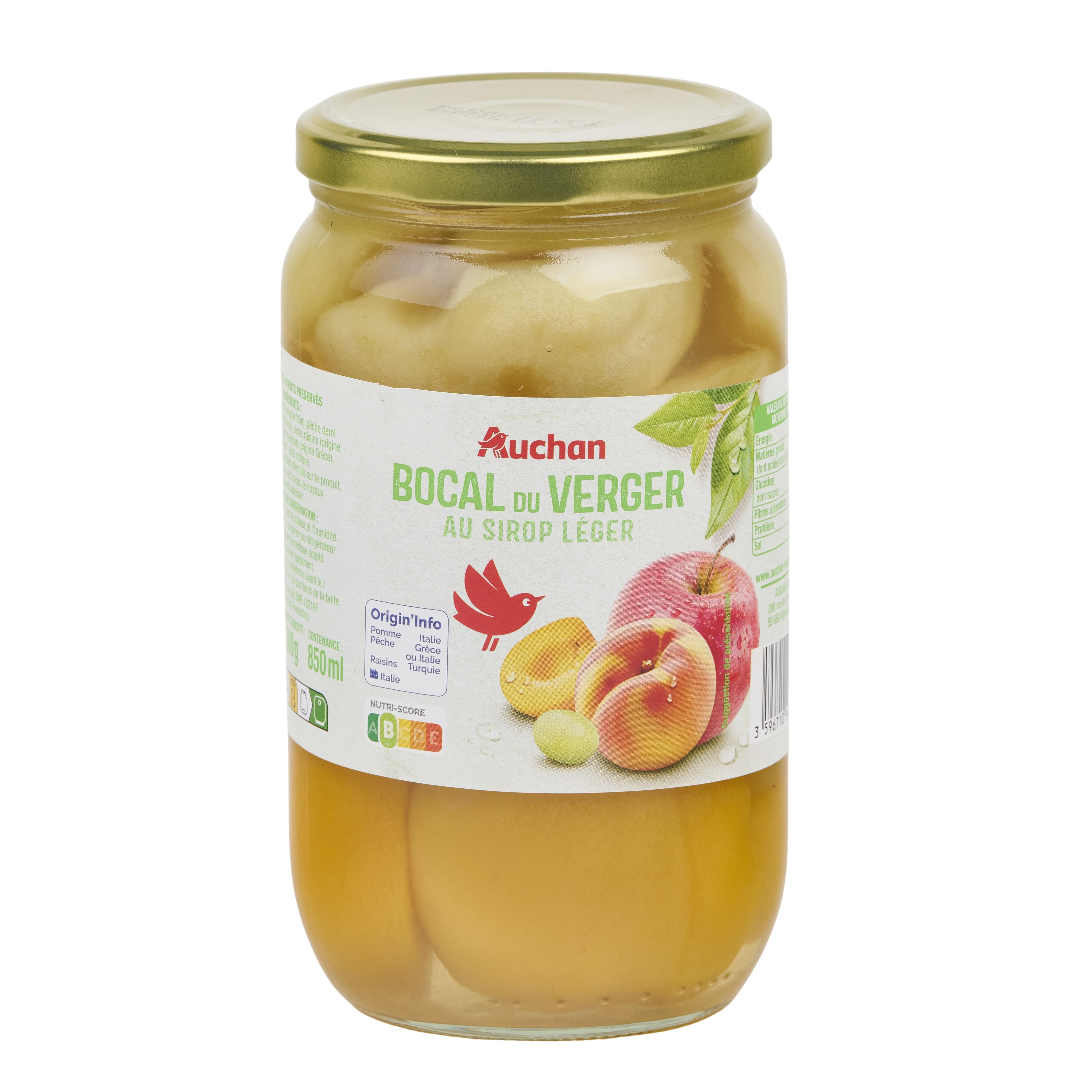 Voir la diapositive 4 : AUCHAN Bocal du verger au sirop léger 500g