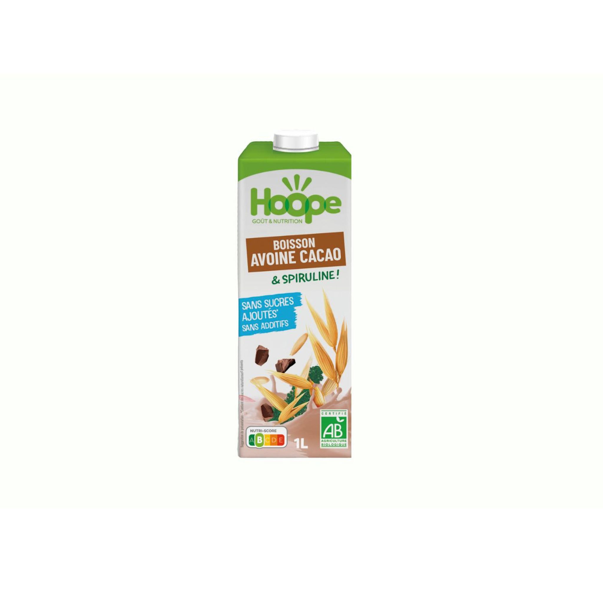 HOOPE Boisson végétale à l'avoine cacao et spiruline sans sucres ajoutés bio 1l