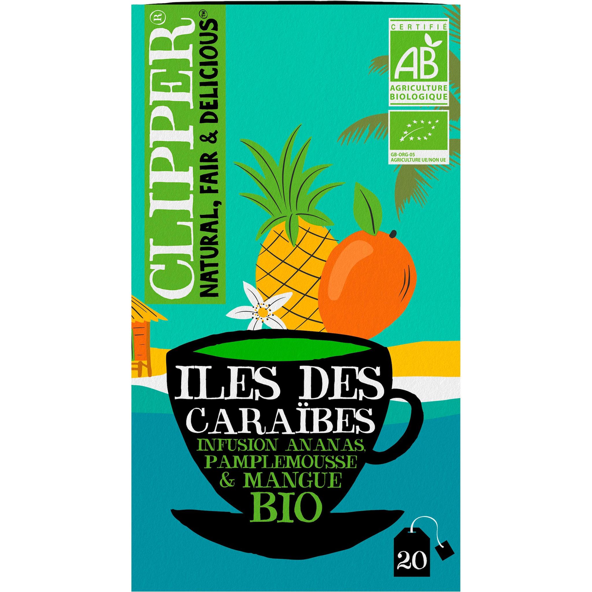 CLIPPER Infusion îles des caraibes à l'ananas pamplemousse et mangue bio 20 sachets 40g