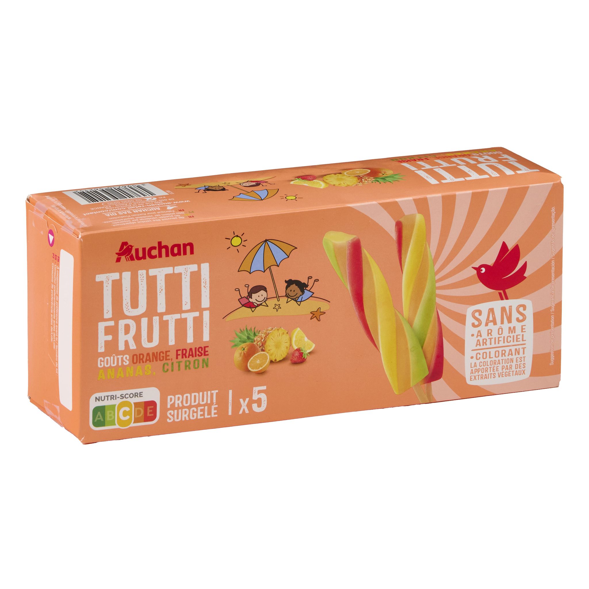 Voir la diapositive 2 : AUCHAN Bonbons tutti frutti aux fruits 375g