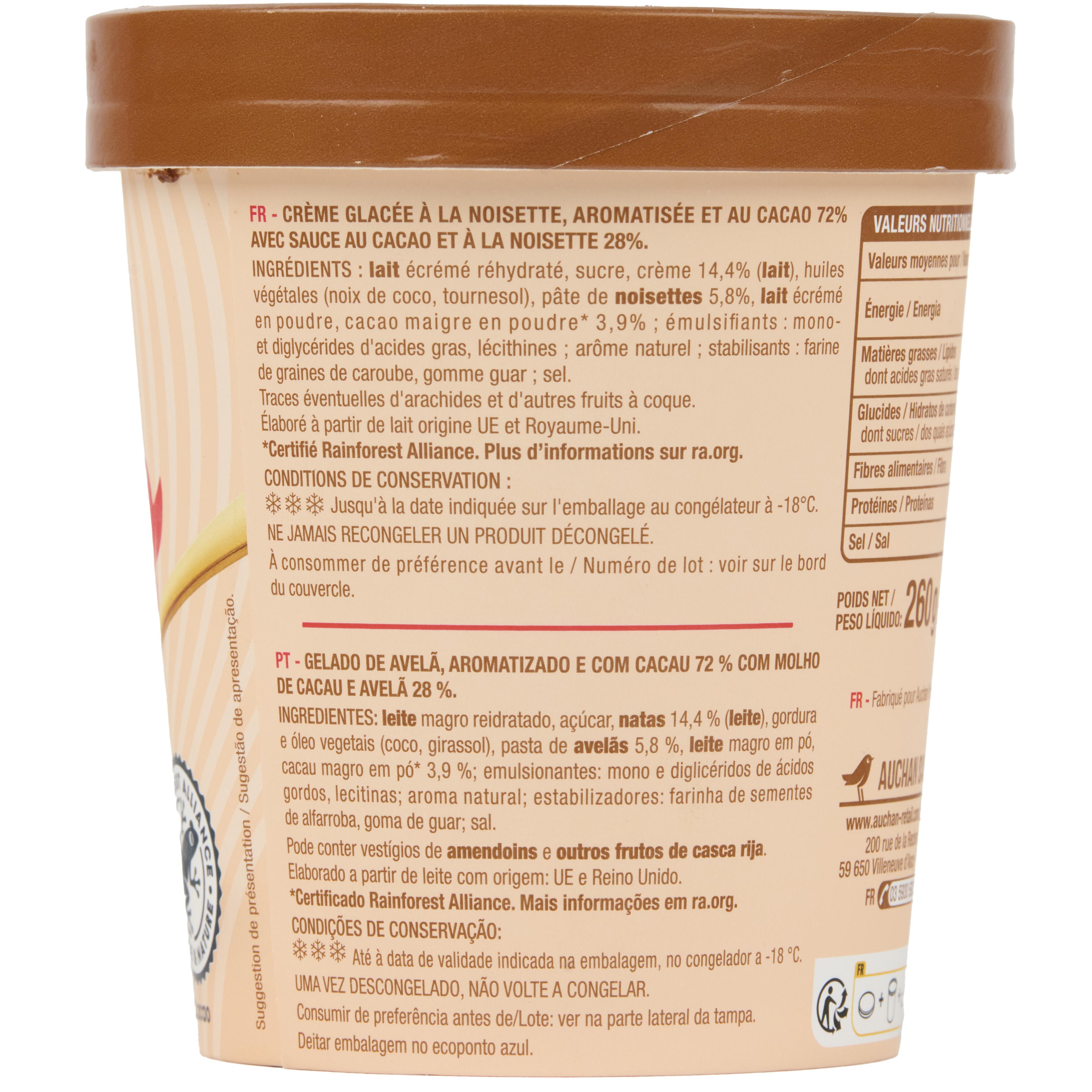 Voir la diapositive 7 : AUCHAN Glace en pot noisette pâte à tartiner 260g