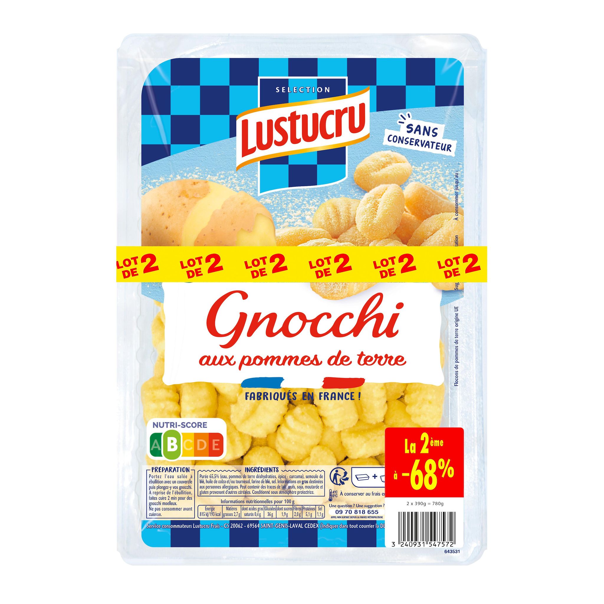 LUSTUCRU SELECTION Gnocchi à poêler 6 parts 2x390g