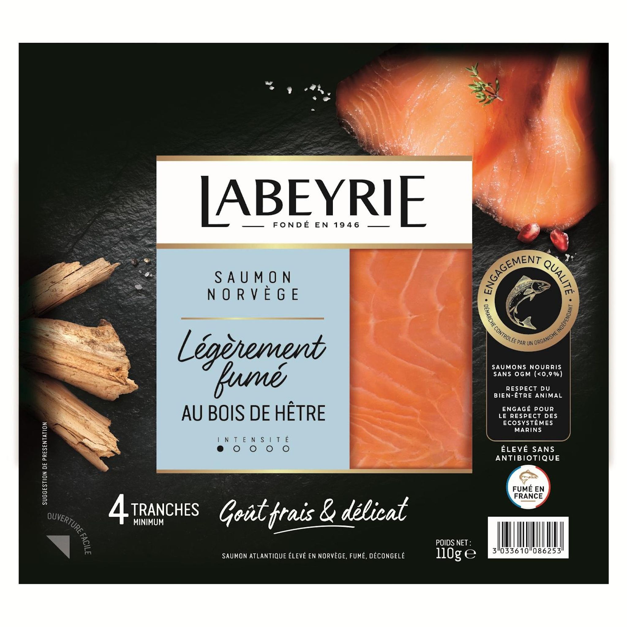 LABEYRIE Saumon légèrement fumé de Norvège 4 tranches 110g