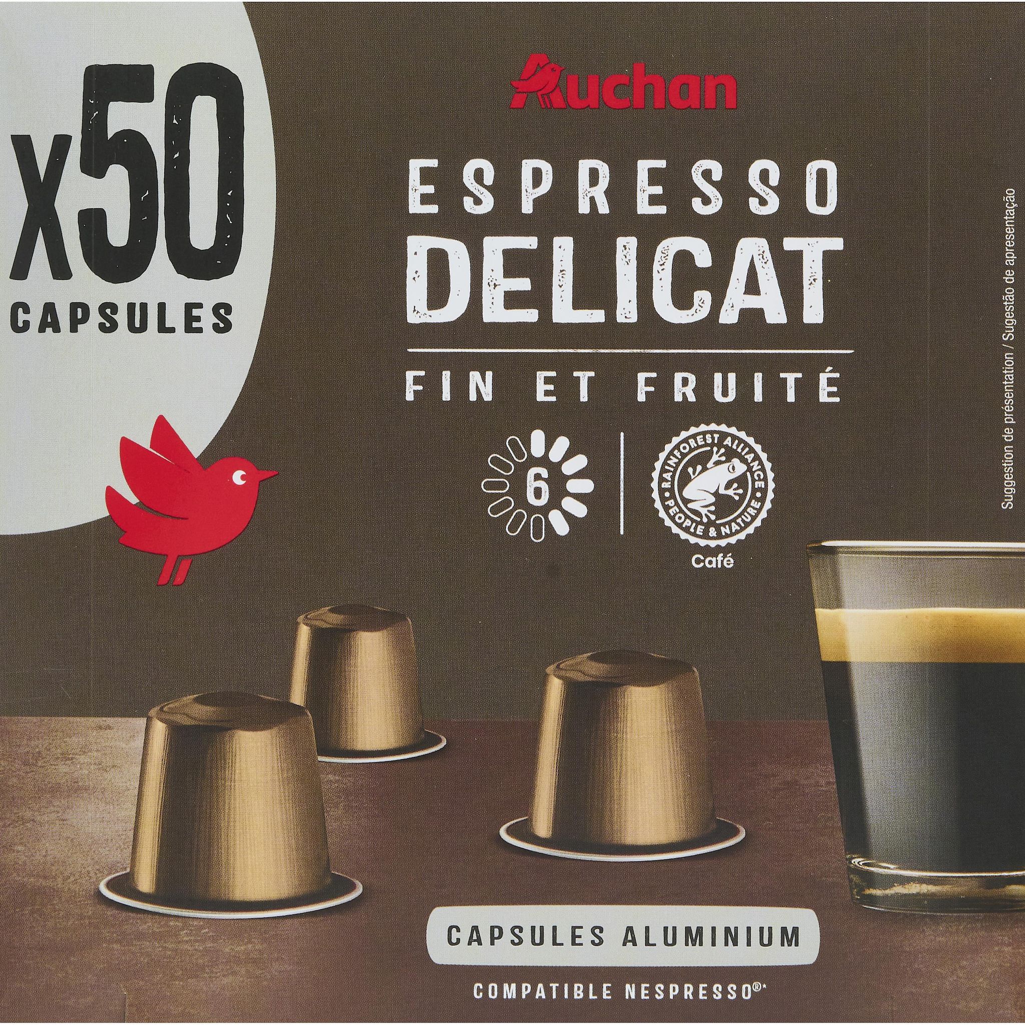 AUCHAN Capsules de café espresso délicat compatibles Nespresso 260g