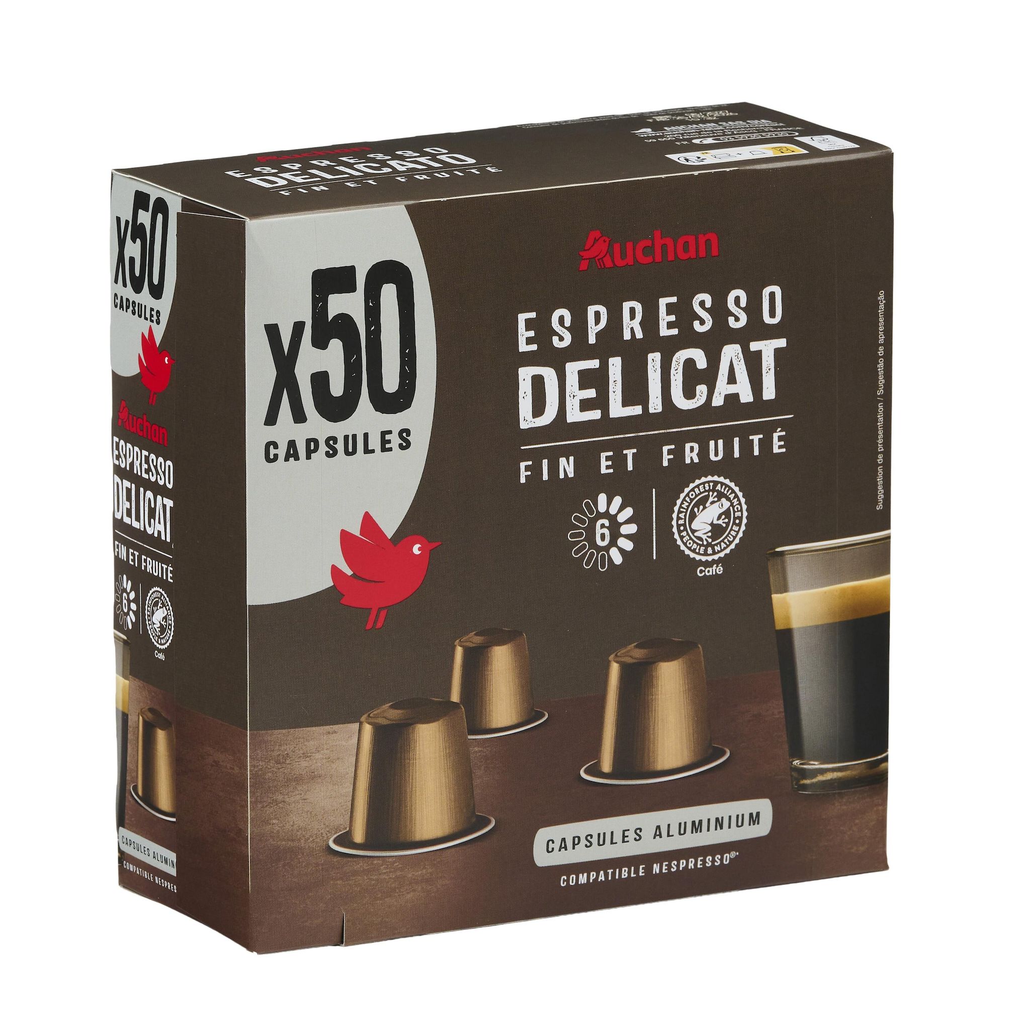 Voir la diapositive 2 : AUCHAN Capsules de café espresso délicat compatibles Nespresso 260g