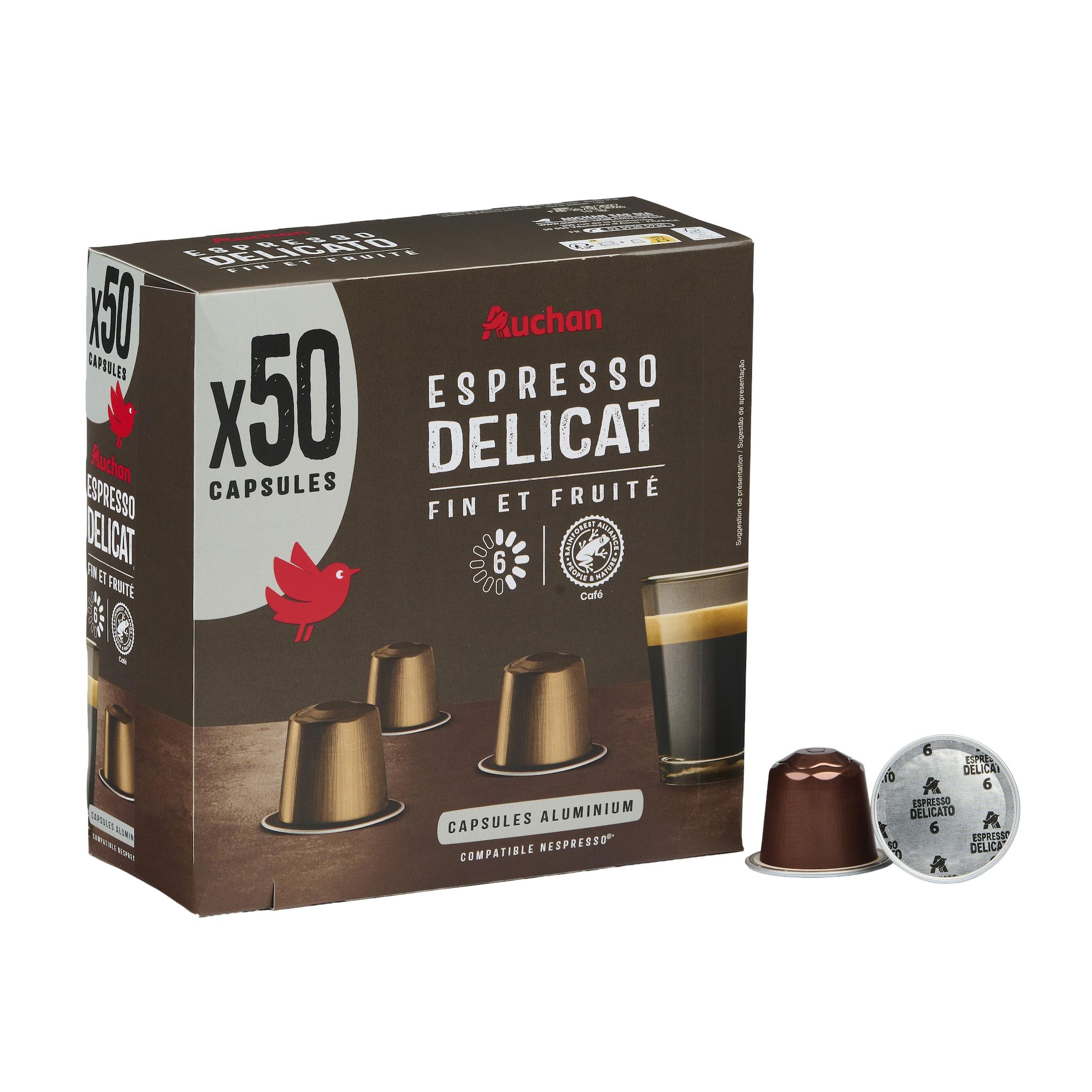 Voir la diapositive 3 : AUCHAN Capsules de café espresso délicat compatibles Nespresso 260g