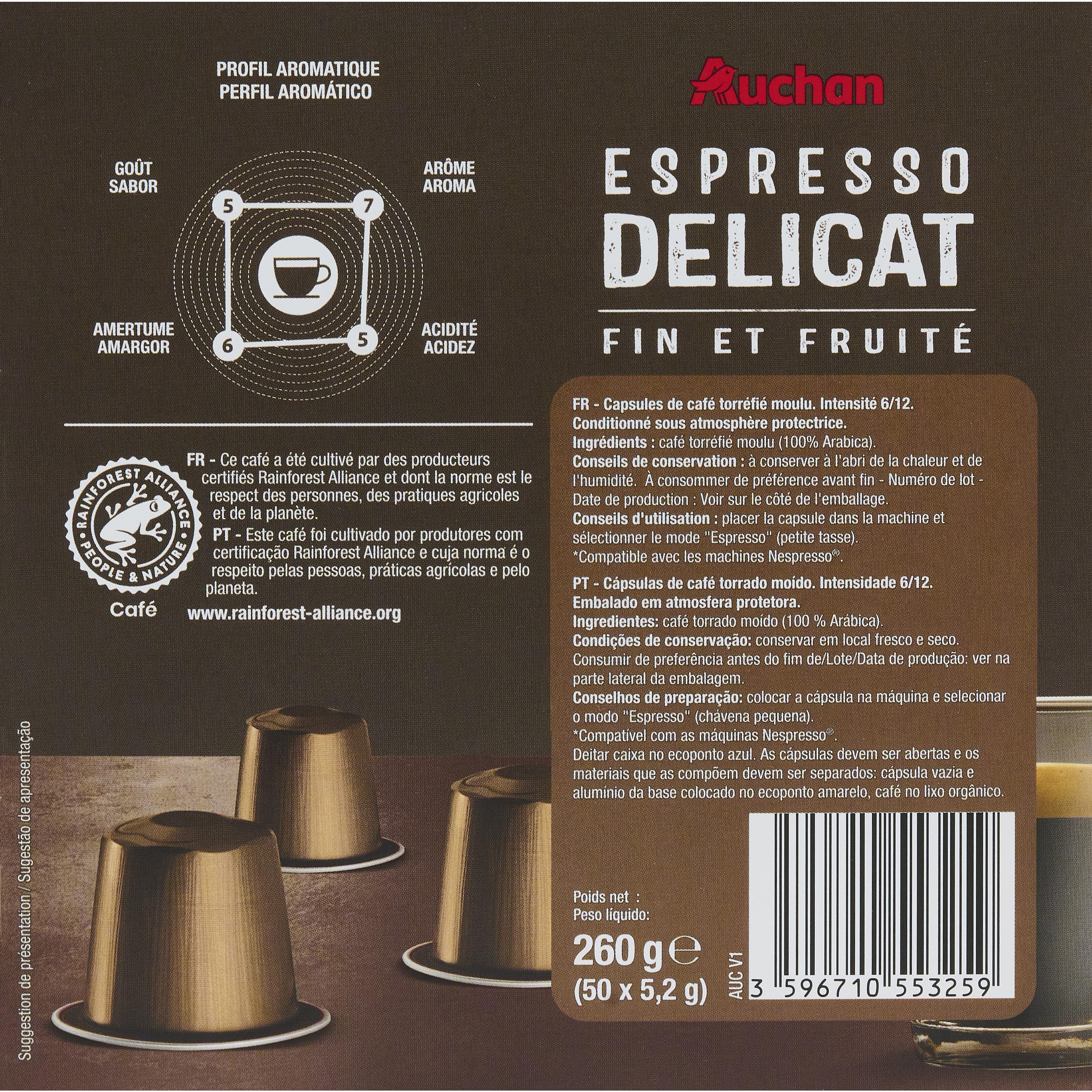 Voir la diapositive 5 : AUCHAN Capsules de café espresso délicat compatibles Nespresso 260g