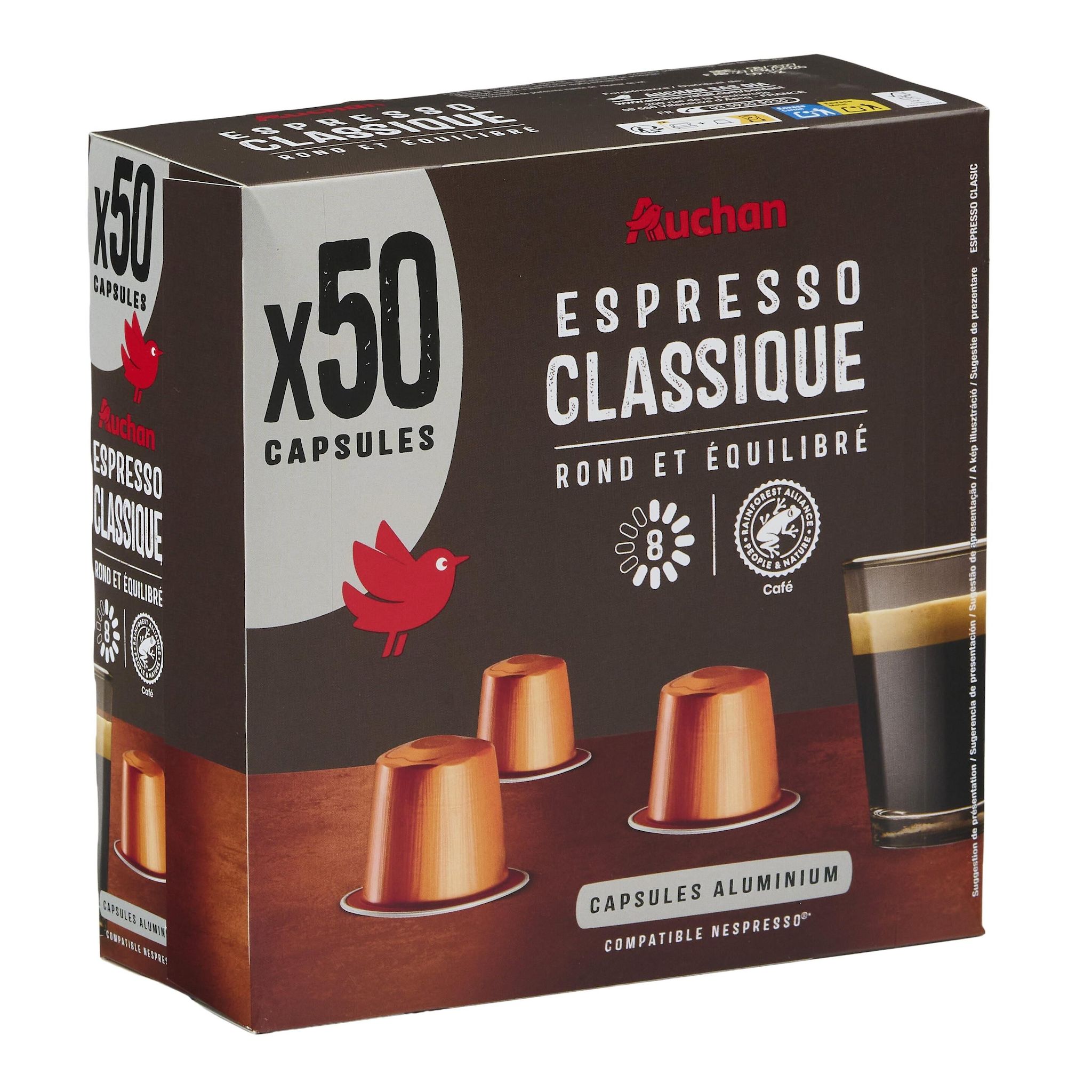 Voir la diapositive 2 : AUCHAN Capsules de café espresso classique compatibles Nespresso 260g