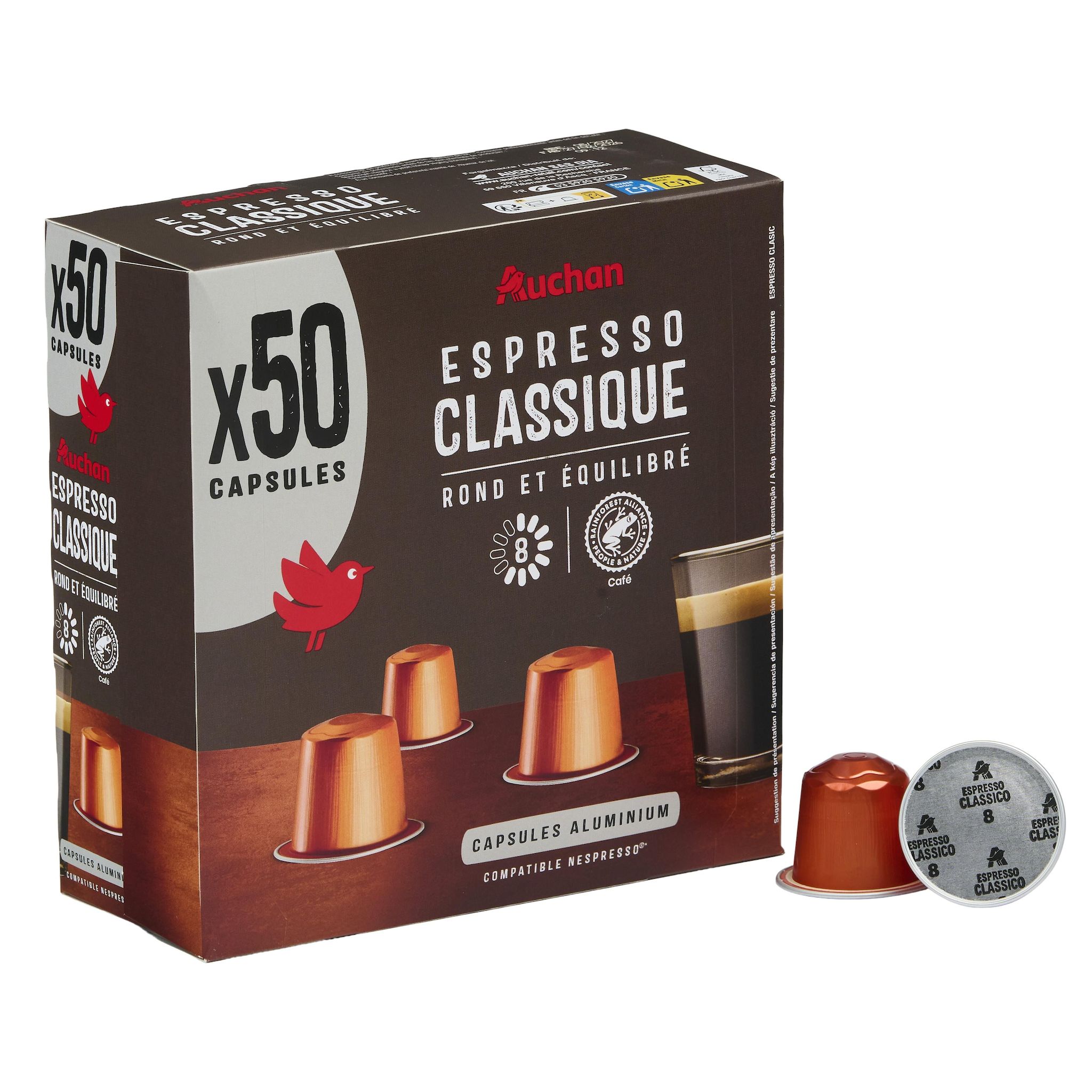 Voir la diapositive 4 : AUCHAN Capsules de café espresso classique compatibles Nespresso 260g